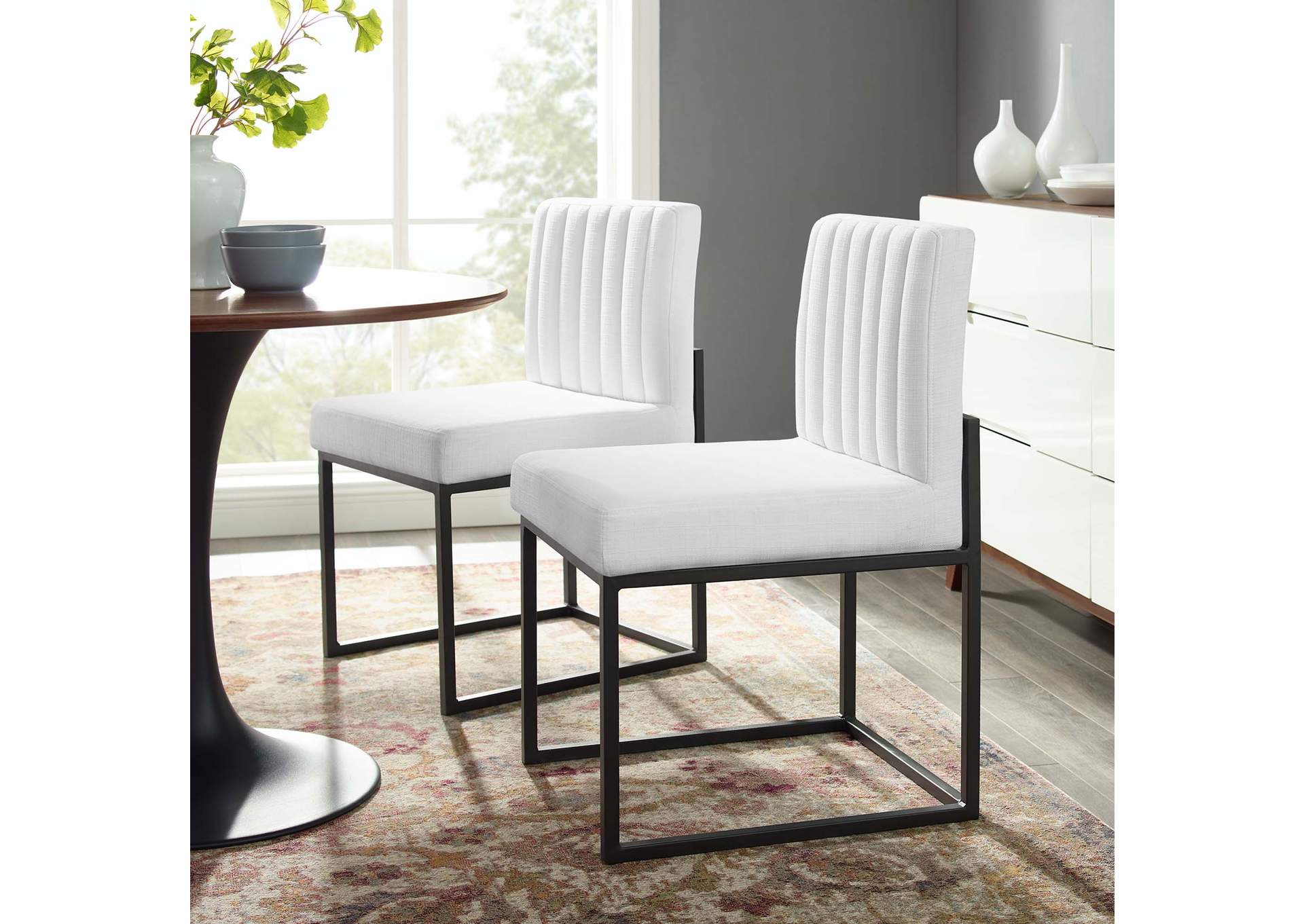 Black White Carriage Dining Chair Upholstered Fabric [Set of 2],Modway