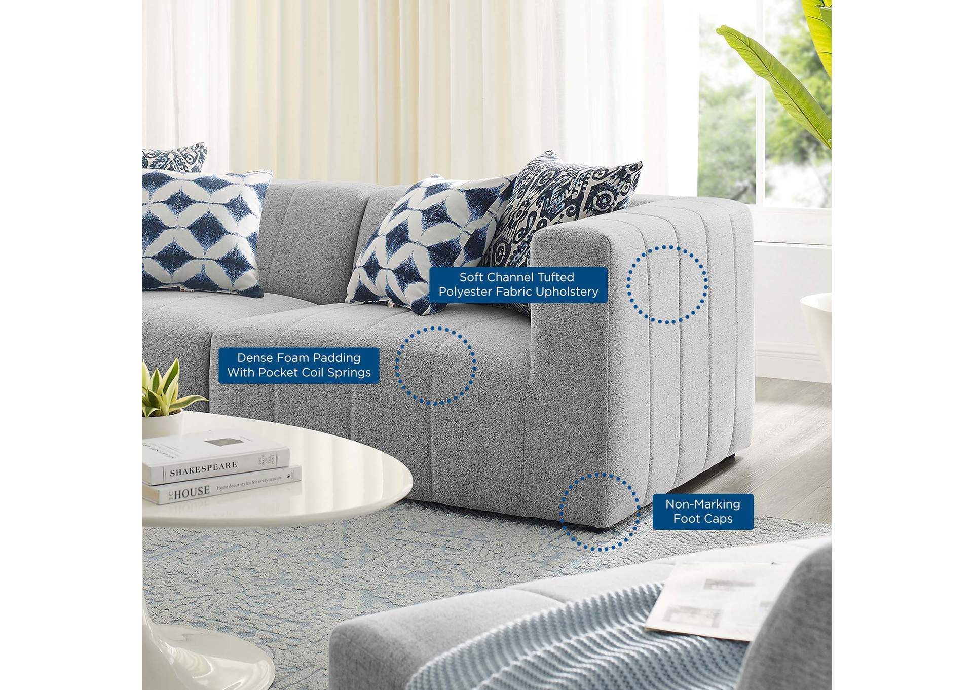 Light Gray Bartlett Upholstered Fabric 2-Piece Loveseat,Modway