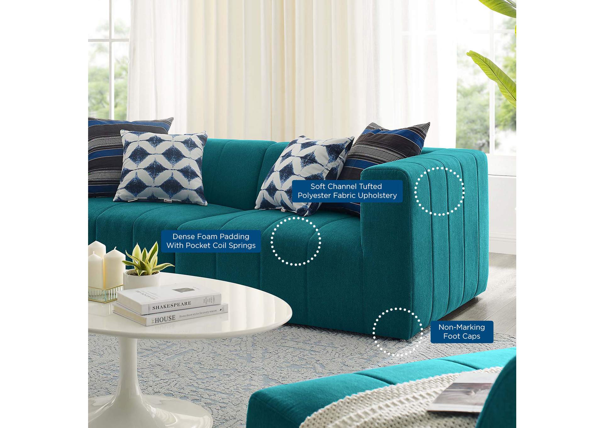 Teal Bartlett Upholstered Fabric 2-Piece Loveseat,Modway