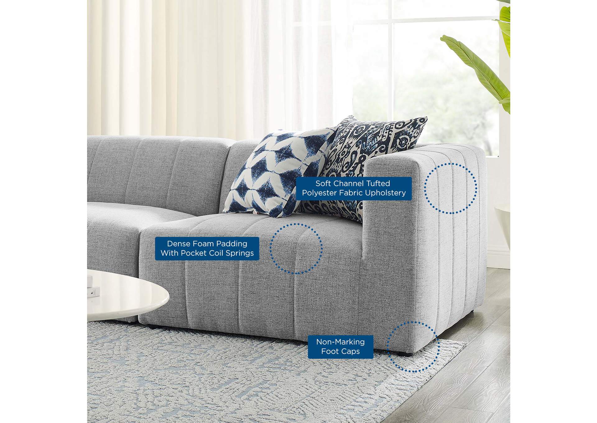 Light Gray Bartlett Upholstered Fabric 3-Piece Sofa,Modway