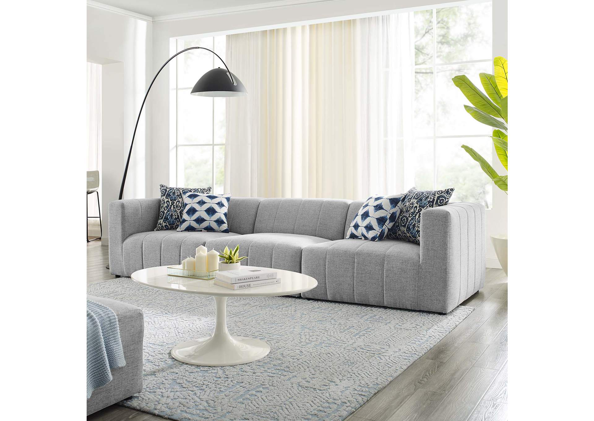 Light Gray Bartlett Upholstered Fabric 3-Piece Sofa,Modway