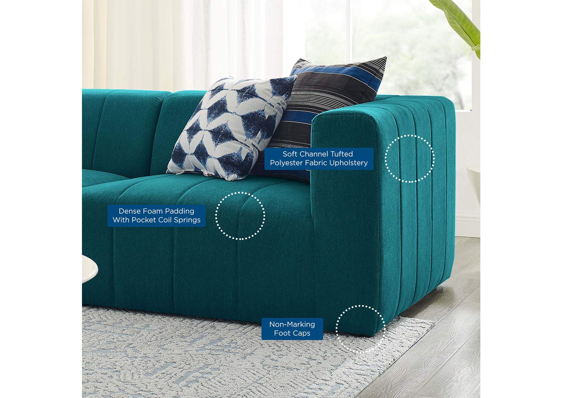 Teal Bartlett Upholstered Fabric 3-Piece Sofa,Modway