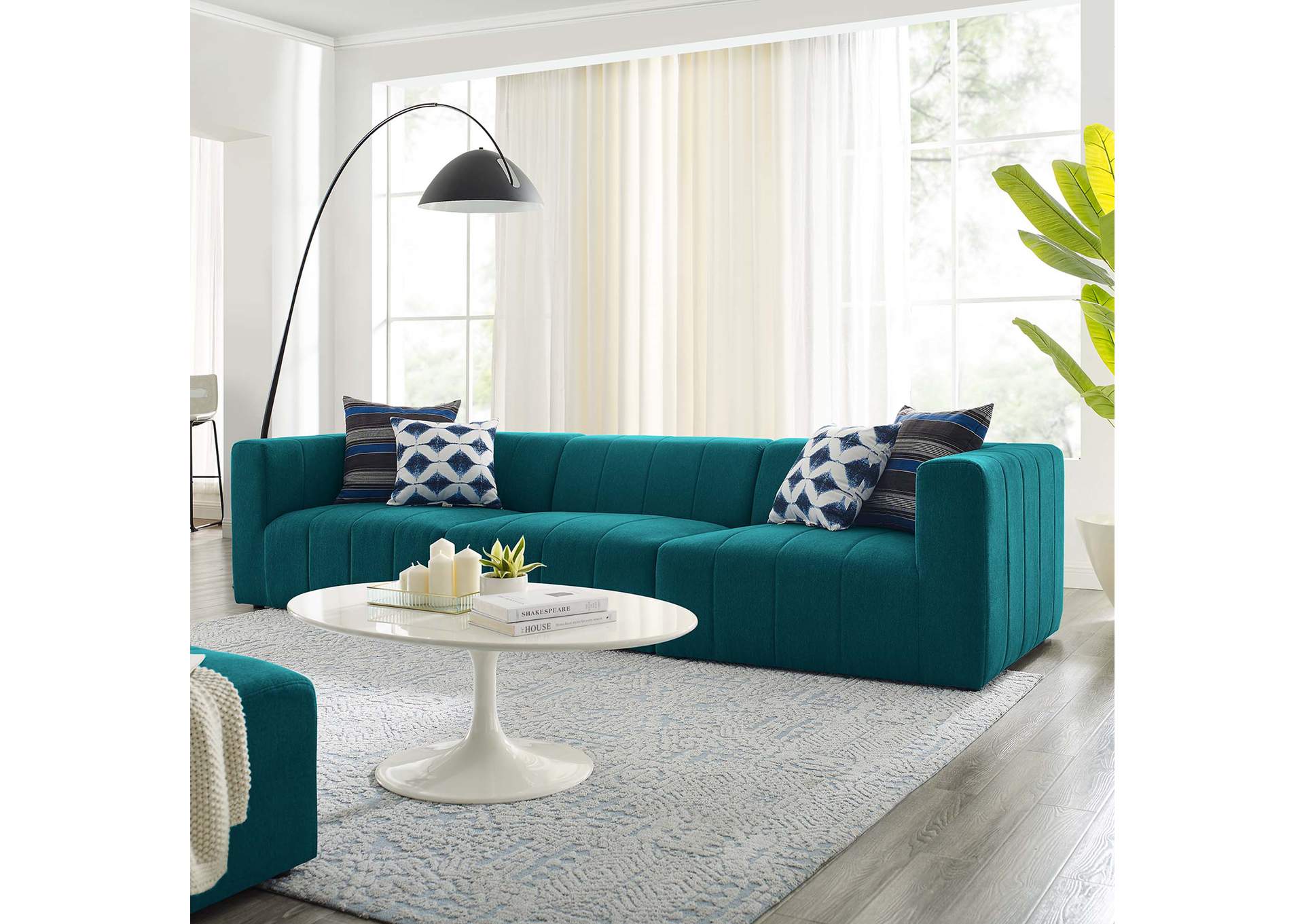Teal Bartlett Upholstered Fabric 3-Piece Sofa,Modway