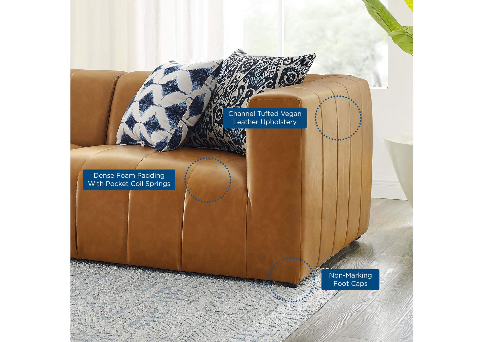 Tan Bartlett Vegan Leather 3-Piece Sofa,Modway