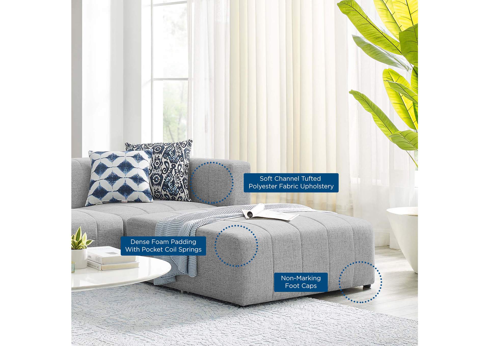 Light Gray Bartlett Upholstered Fabric 4-Piece Sectional Sofa,Modway