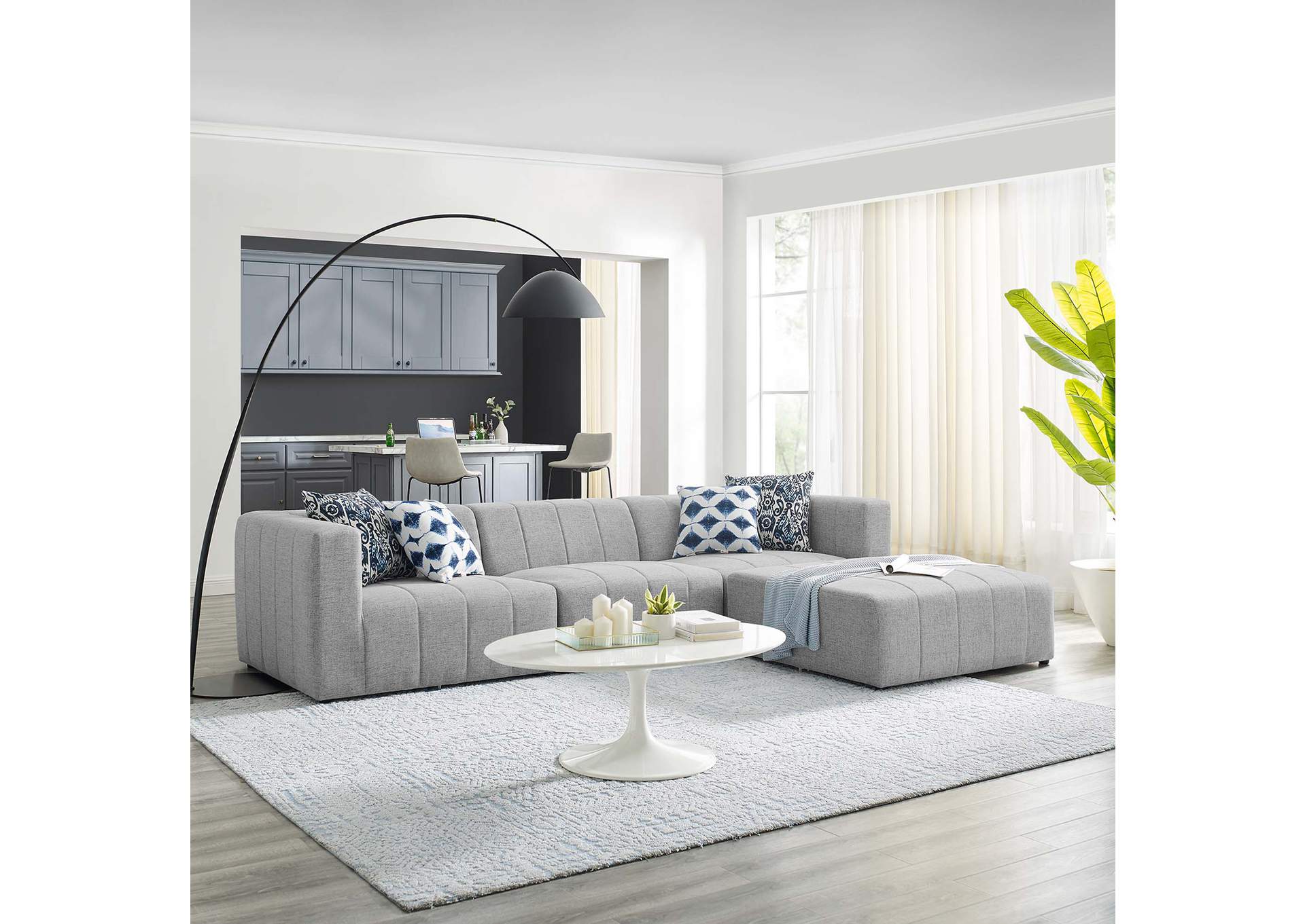 Light Gray Bartlett Upholstered Fabric 4-Piece Sectional Sofa,Modway