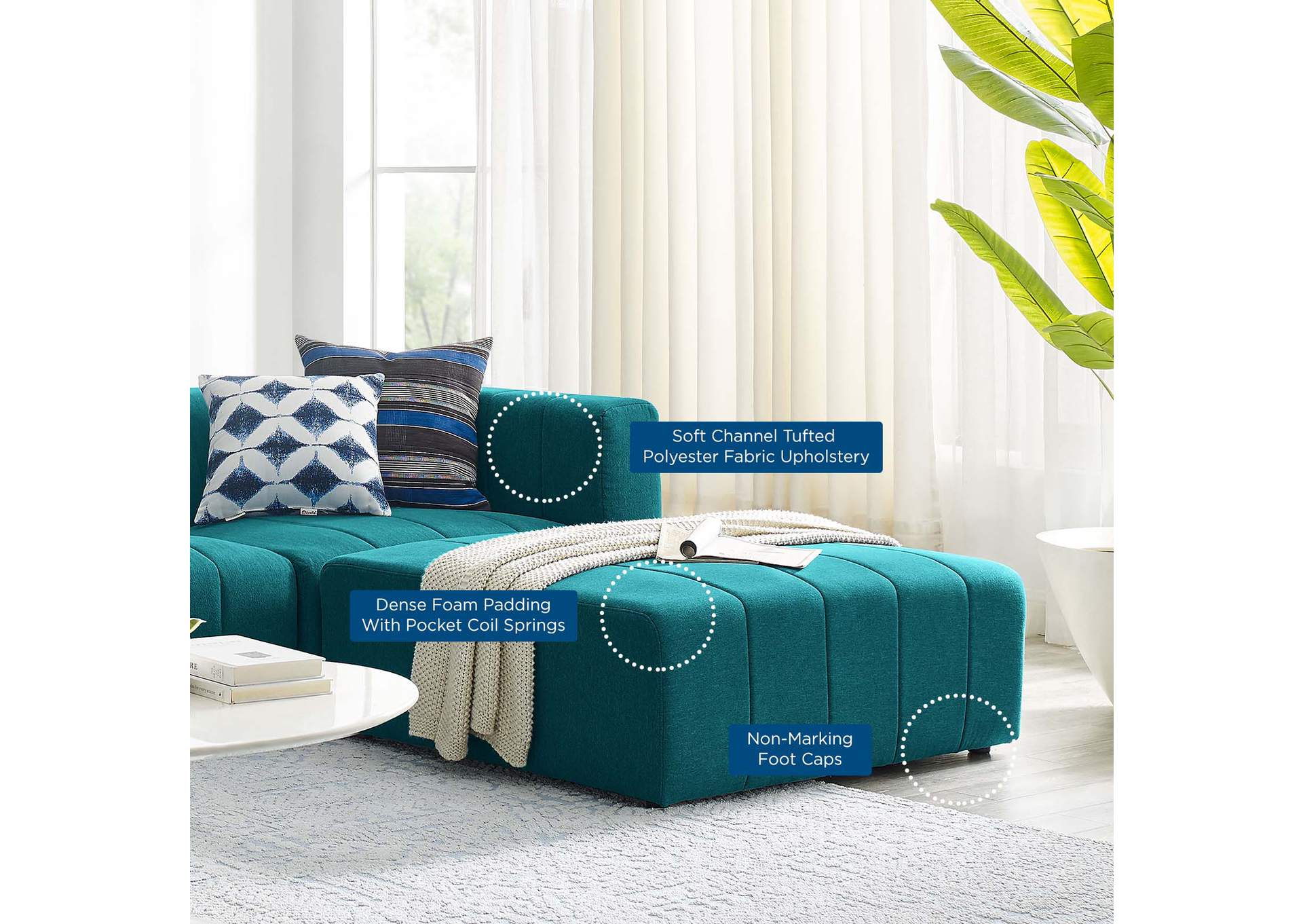 Teal Bartlett Upholstered Fabric 4-Piece Sectional Sofa,Modway