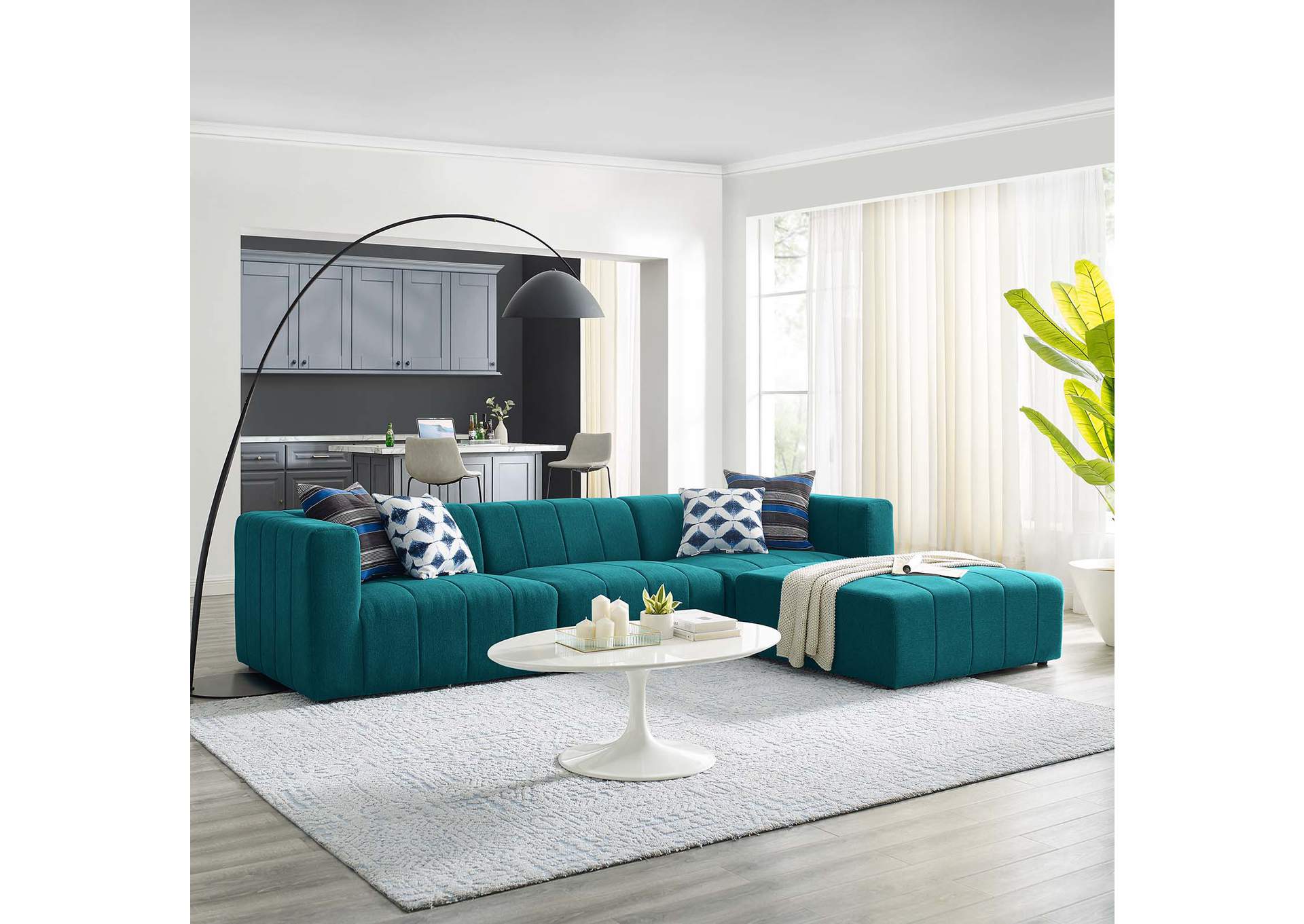 Teal Bartlett Upholstered Fabric 4-Piece Sectional Sofa,Modway