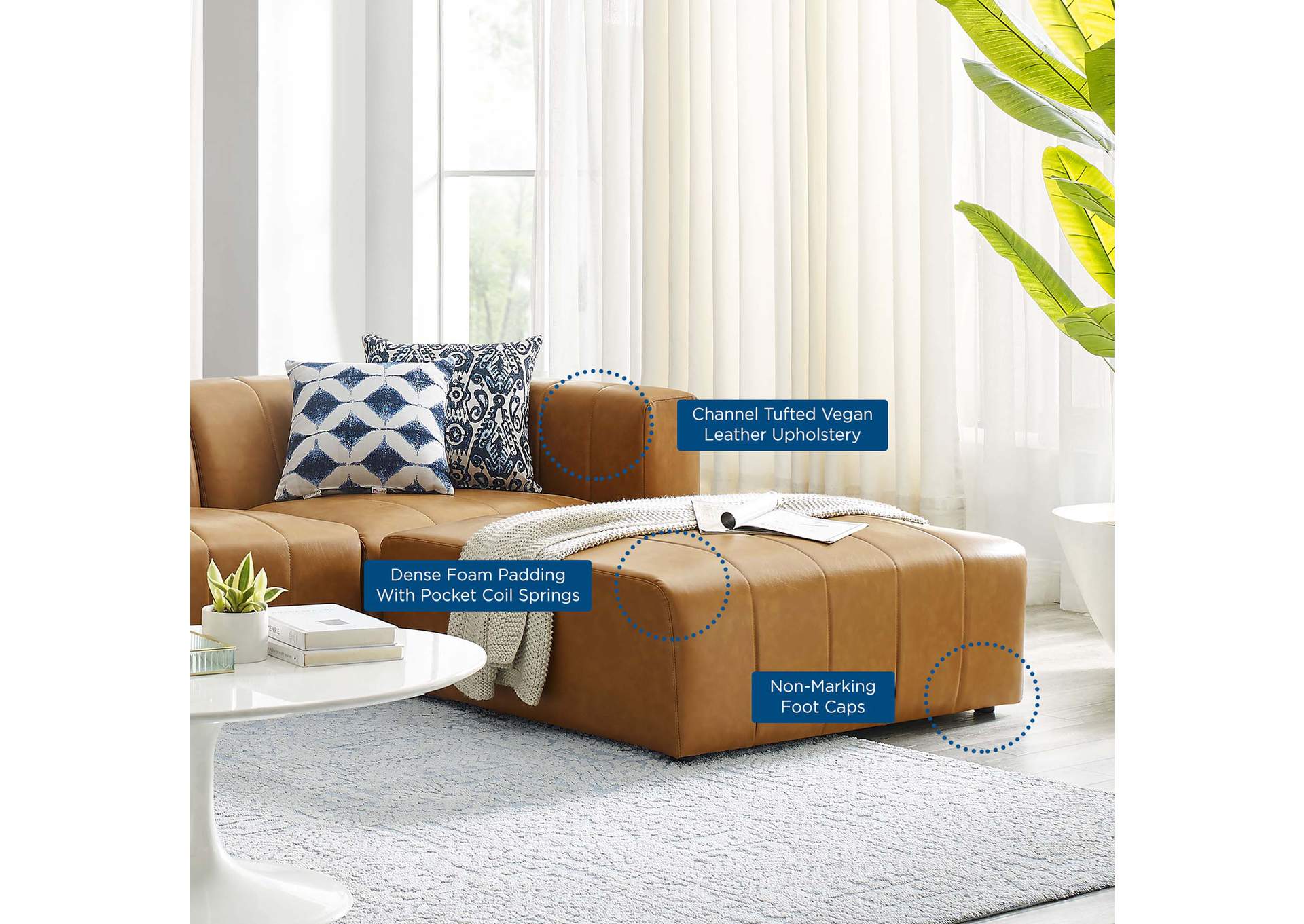 Tan Bartlett Vegan Leather 4-Piece Sectional Sofa,Modway