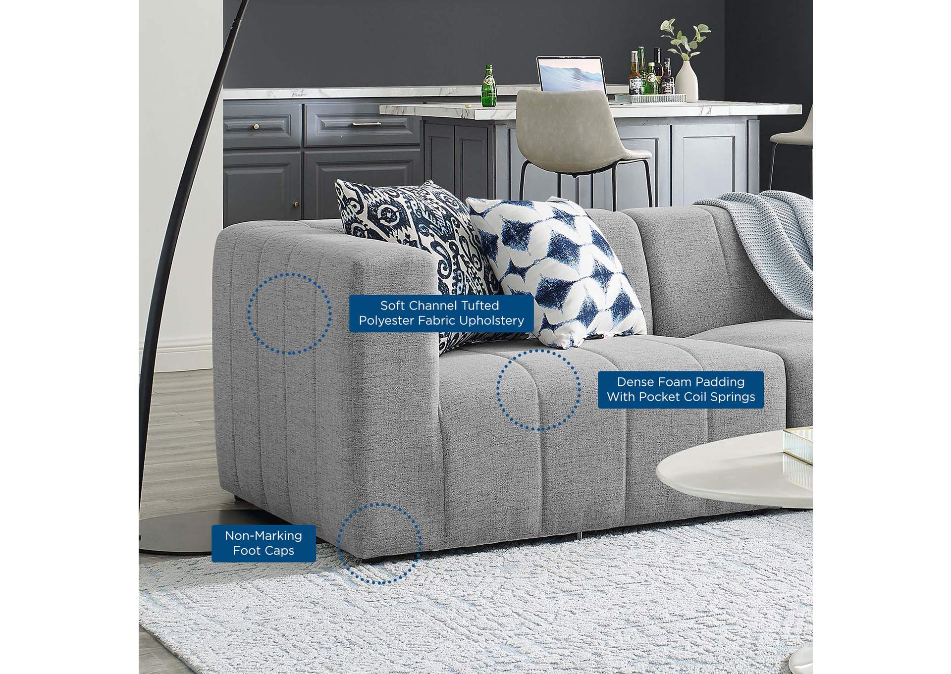 Light Gray Bartlett Upholstered Fabric 4-Piece Sectional Sofa,Modway