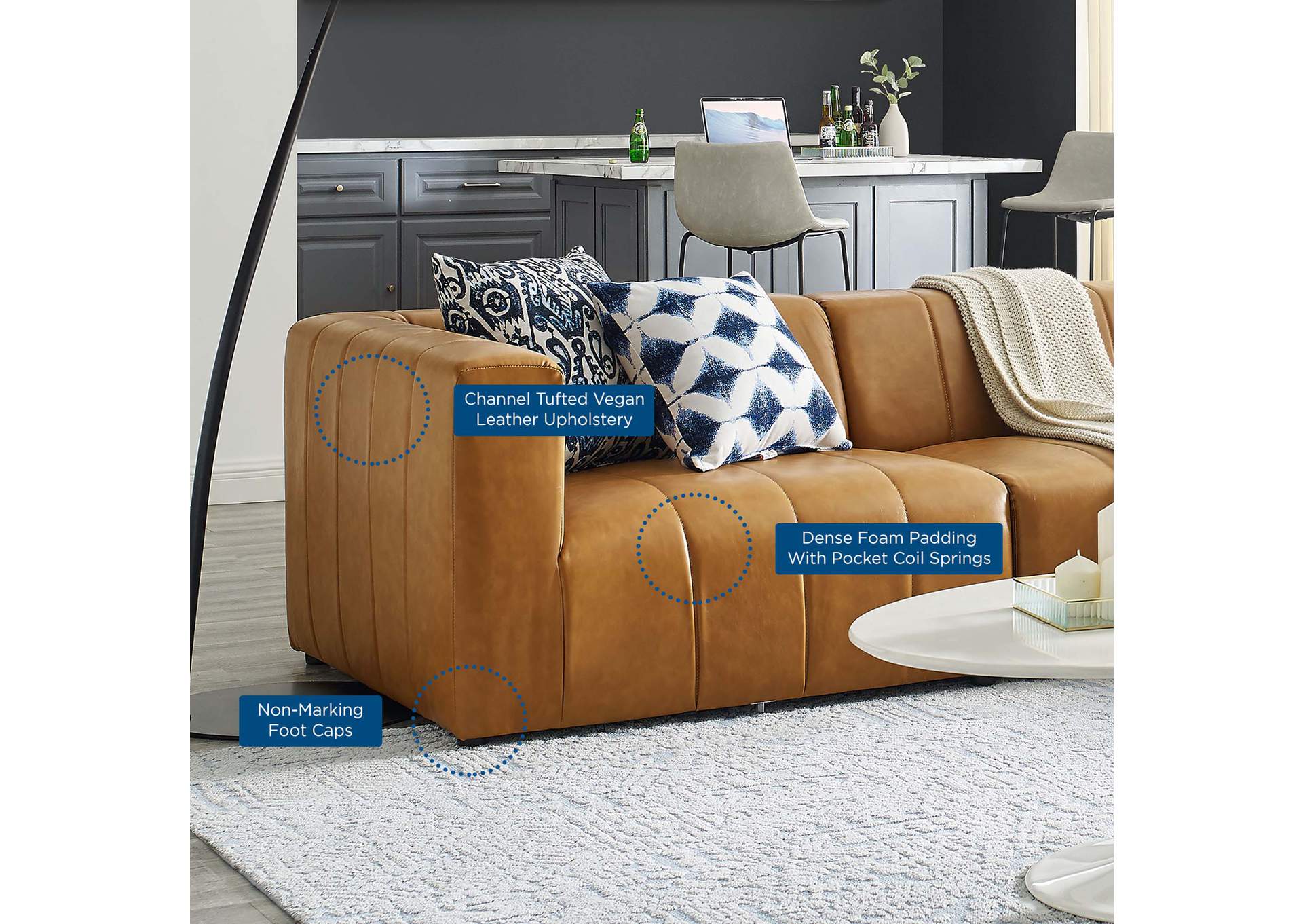 Tan Bartlett Vegan Leather 4-Piece Sectional Sofa,Modway