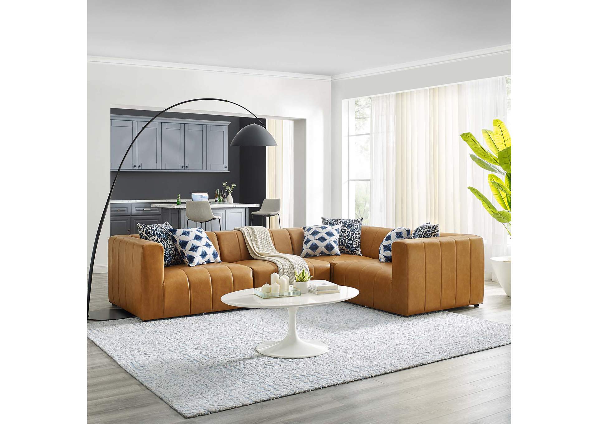 Tan Bartlett Vegan Leather 4-Piece Sectional Sofa,Modway