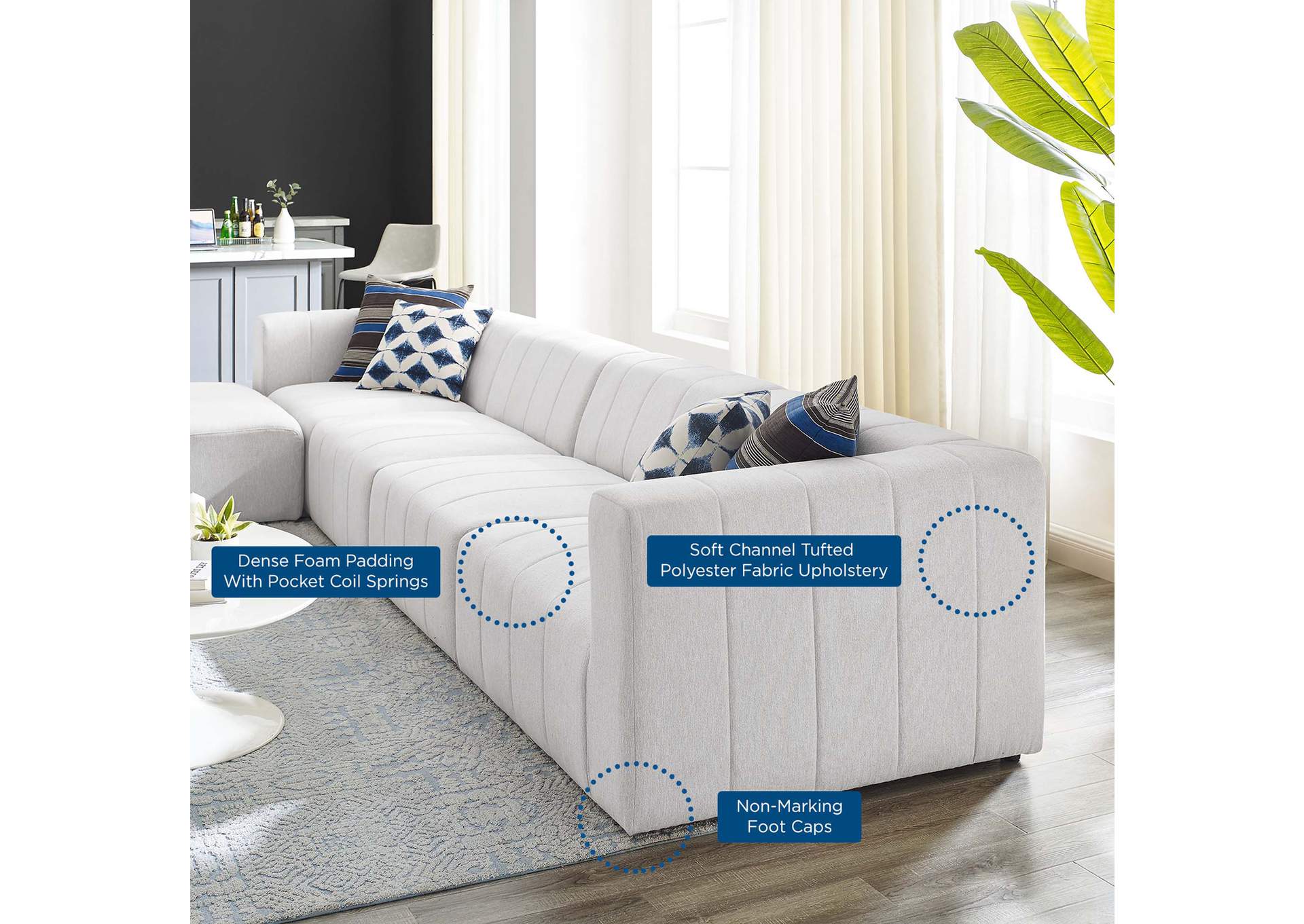 Ivory Bartlett Upholstered Fabric 5-Piece Sectional Sofa,Modway