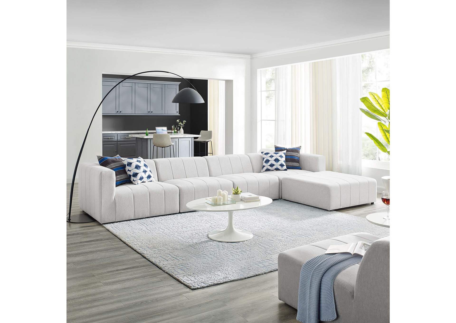 Ivory Bartlett Upholstered Fabric 5-Piece Sectional Sofa,Modway