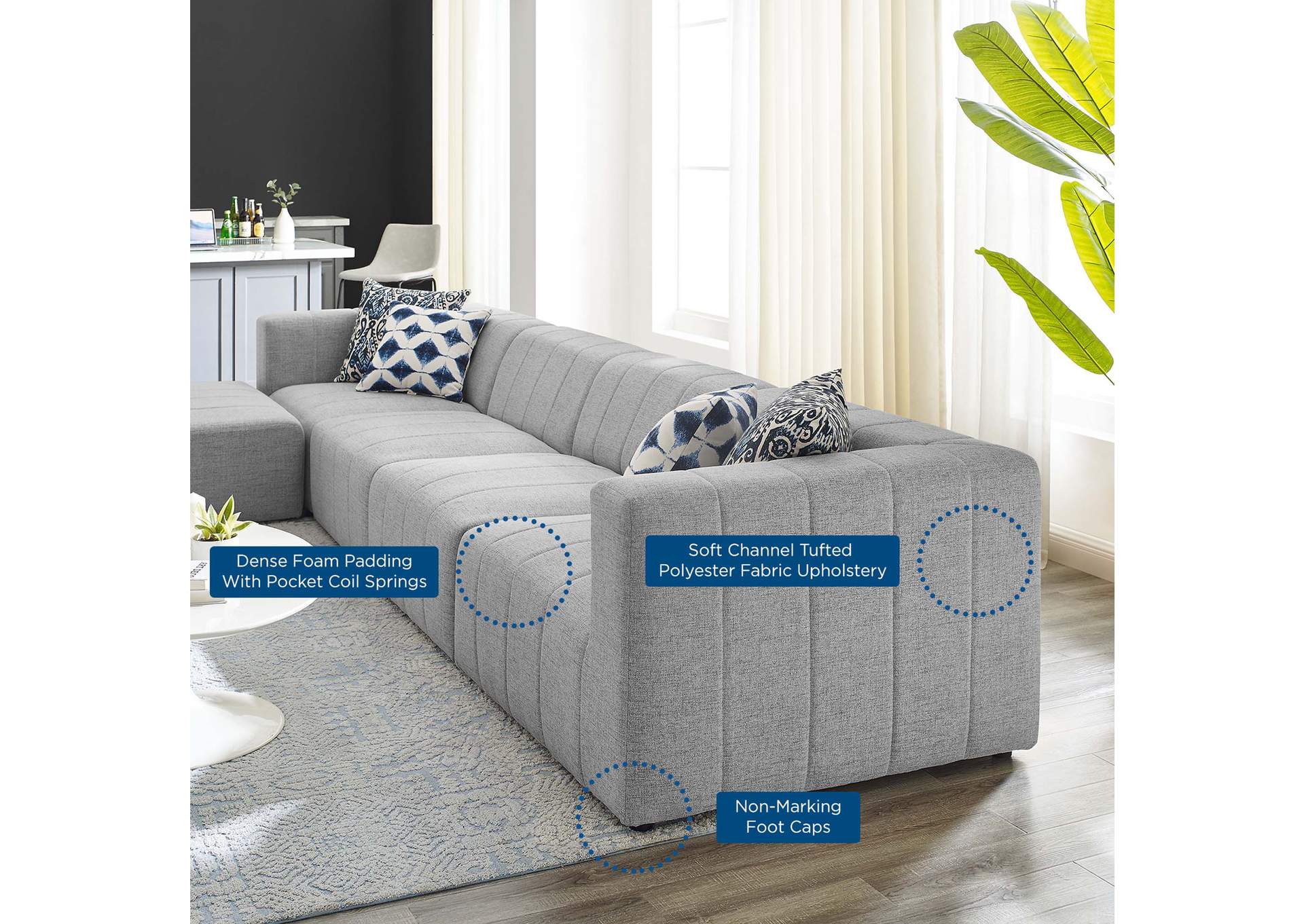 Light Gray Bartlett Upholstered Fabric 5-Piece Sectional Sofa,Modway