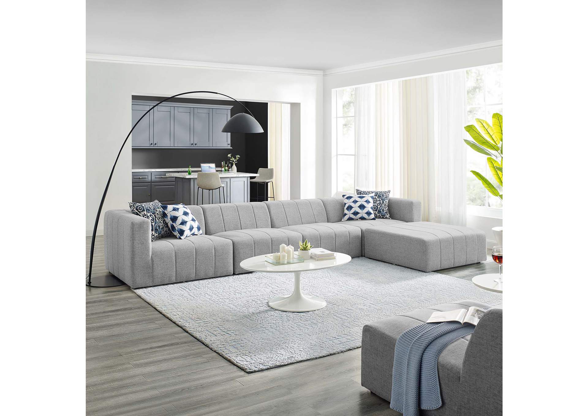 Light Gray Bartlett Upholstered Fabric 5-Piece Sectional Sofa,Modway