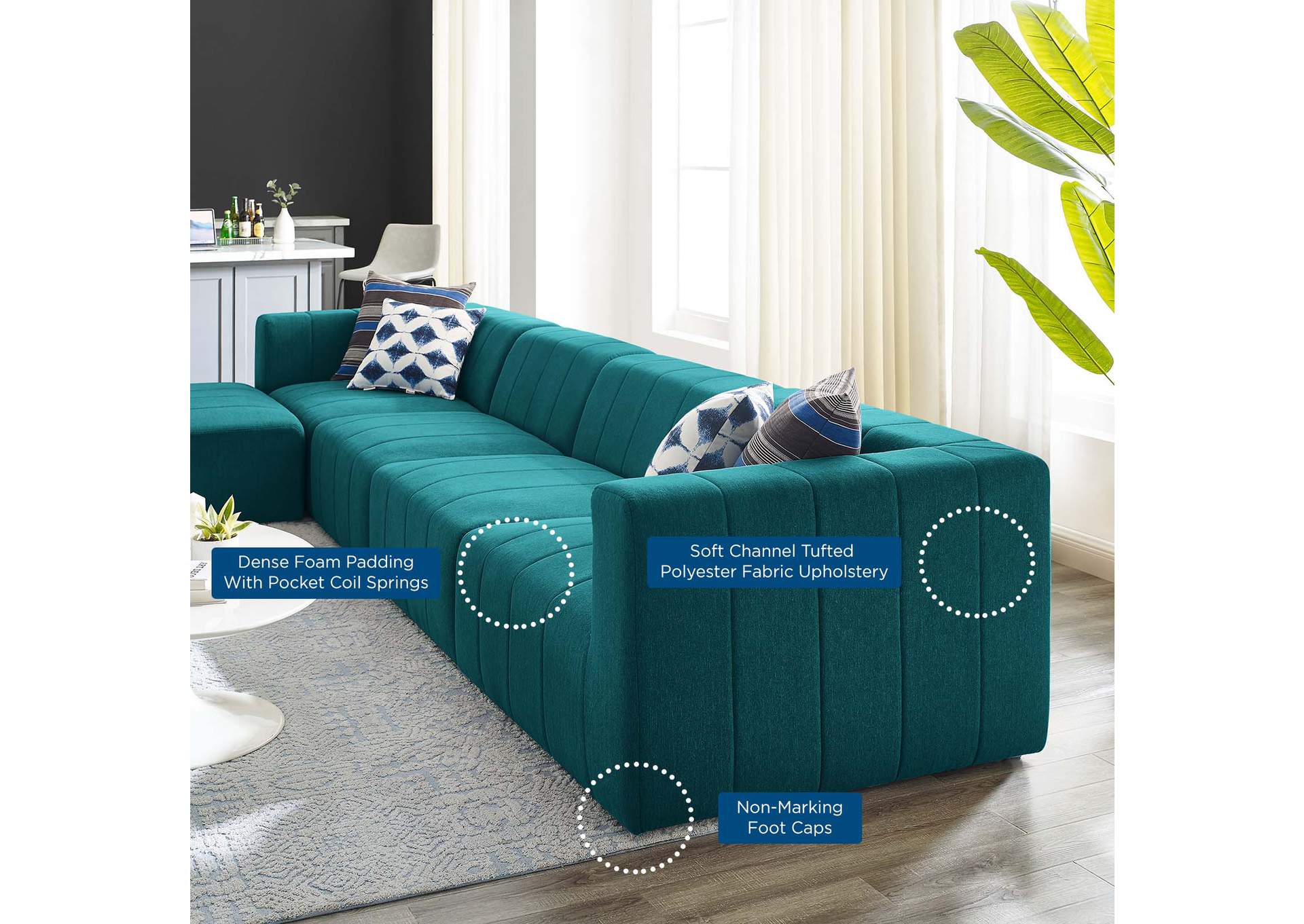 Teal Bartlett Upholstered Fabric 5-Piece Sectional Sofa,Modway