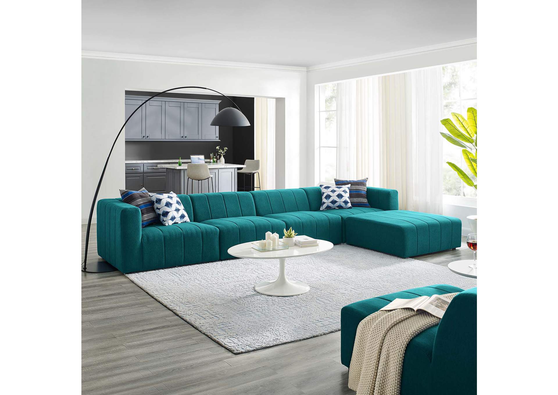 Teal Bartlett Upholstered Fabric 5-Piece Sectional Sofa,Modway
