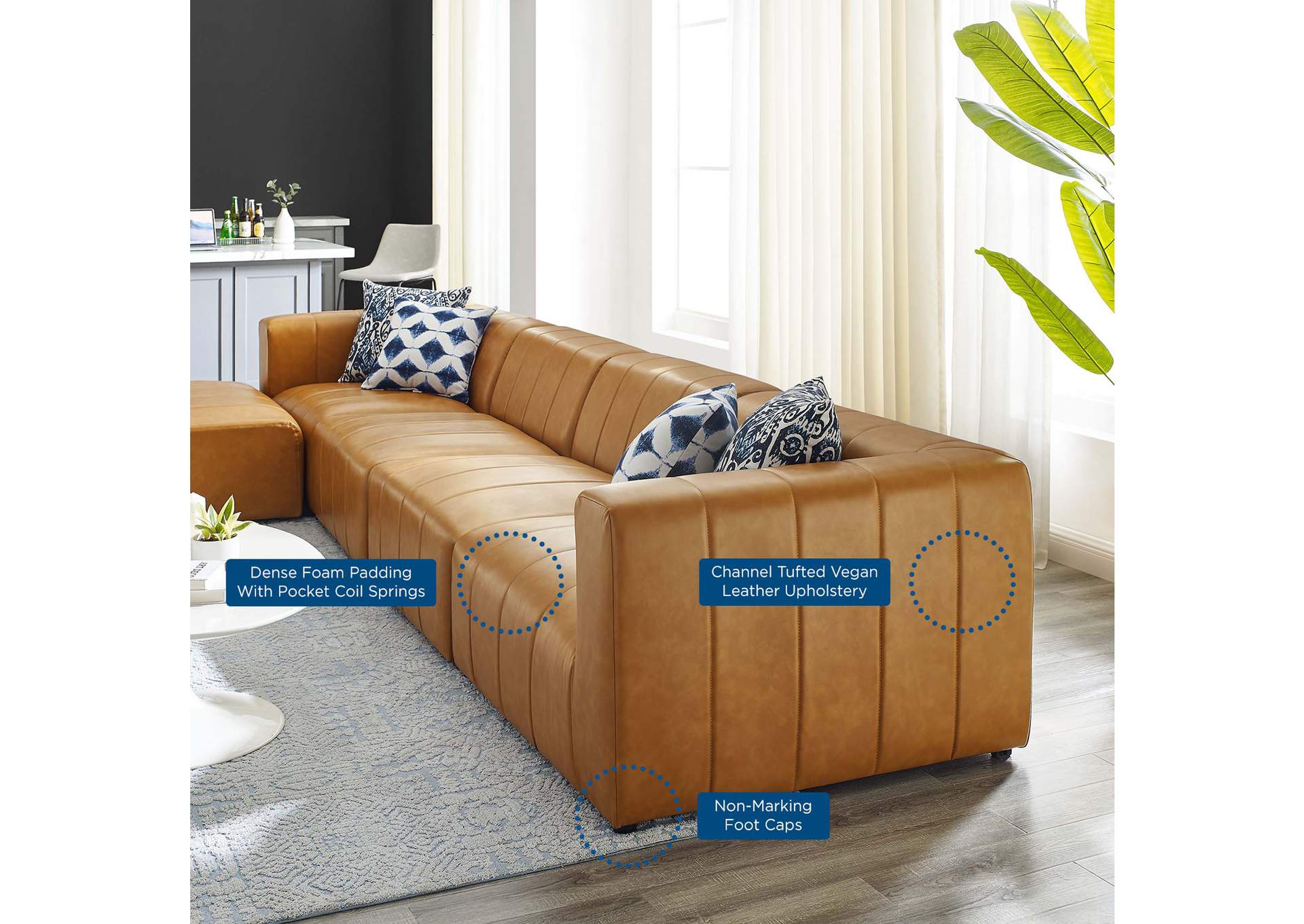 Tan Bartlett Vegan Leather 5-Piece Sectional Sofa,Modway