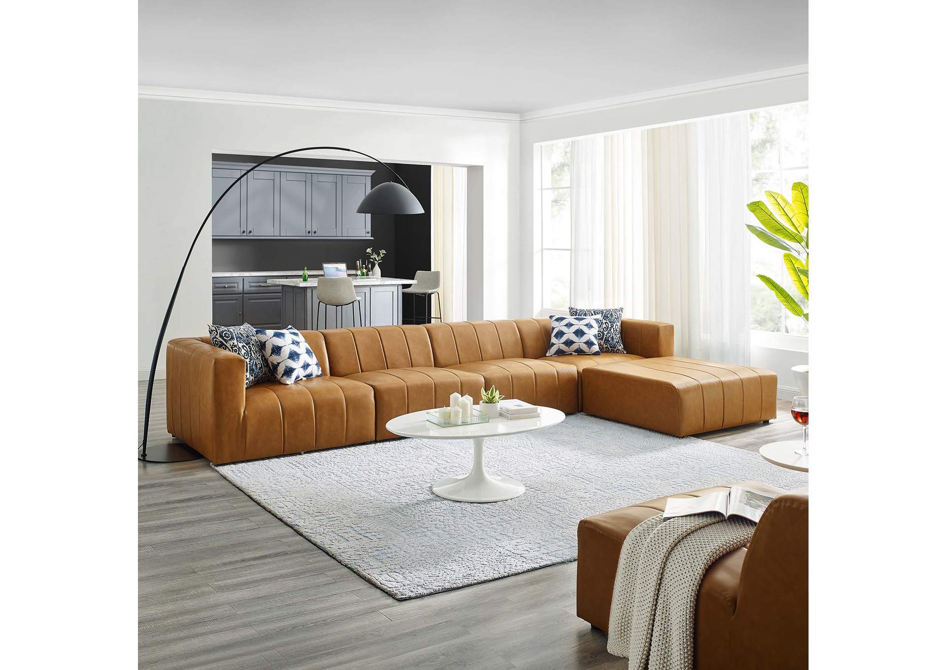 Tan Bartlett Vegan Leather 5-Piece Sectional Sofa,Modway