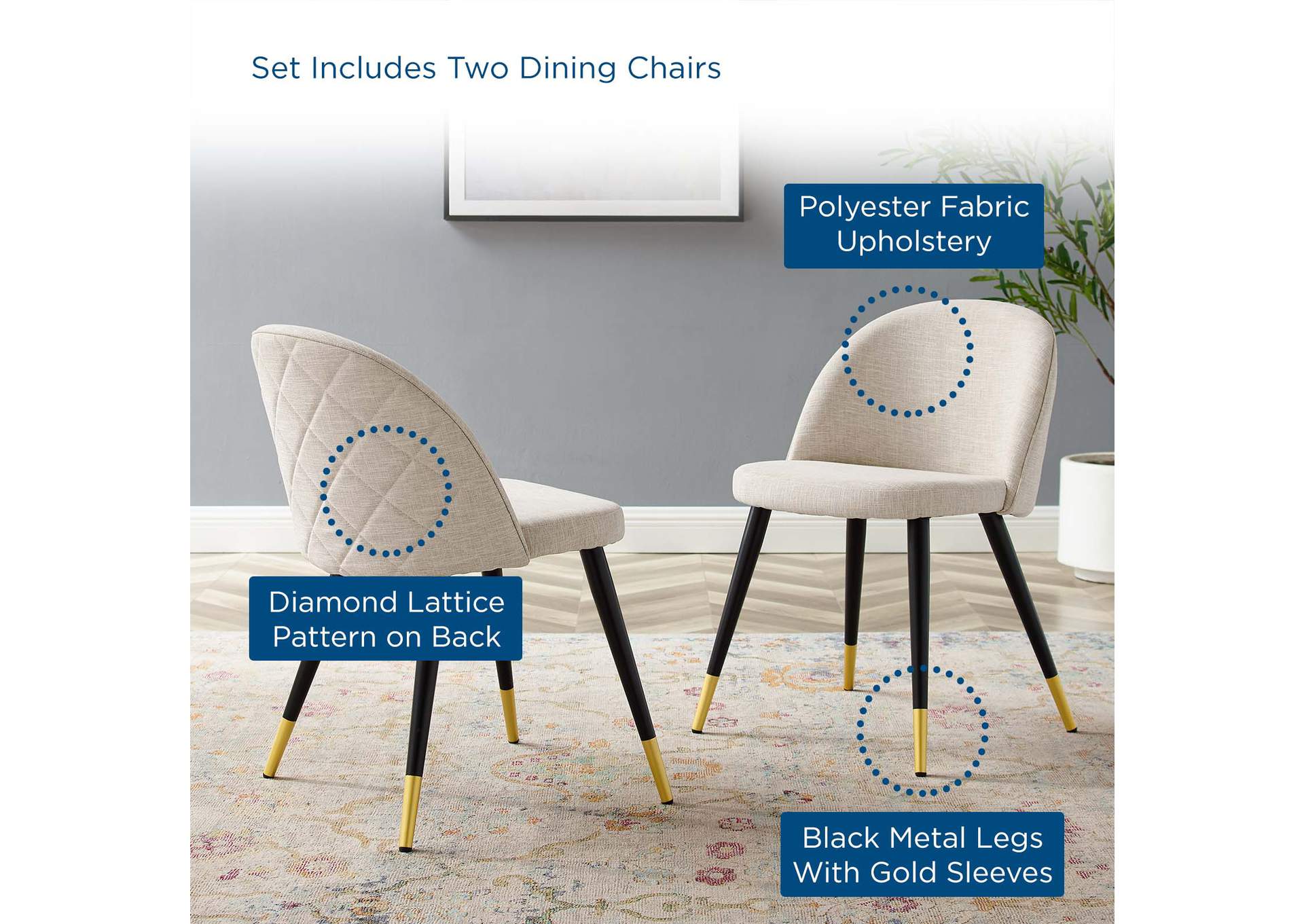 Cordial Upholstered Fabric Dining Chairs - Set of 2,Modway