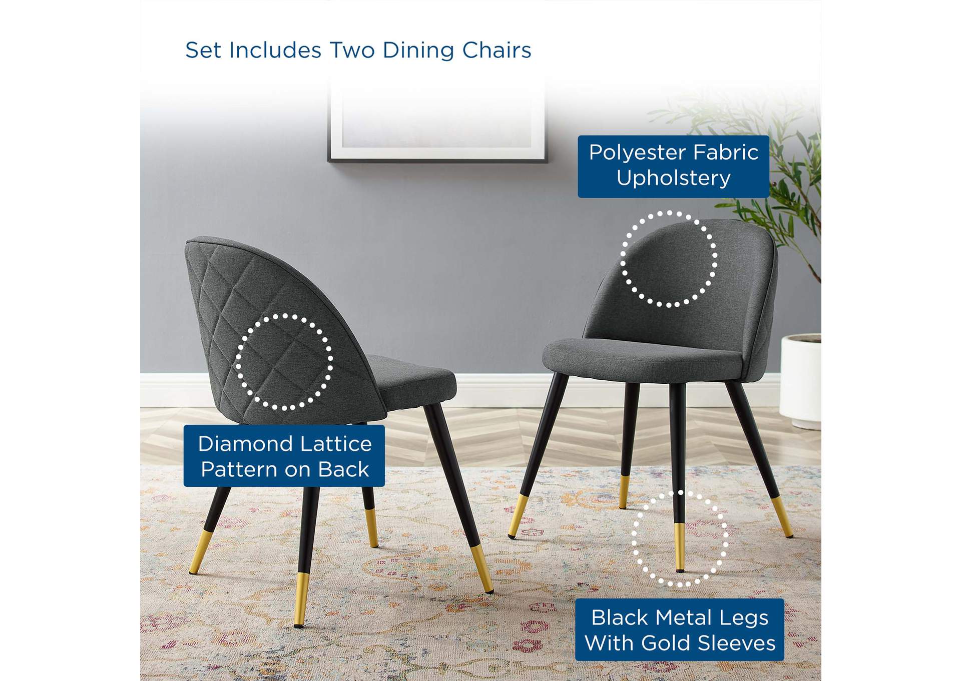 Cordial Upholstered Fabric Dining Chairs - Set of 2,Modway