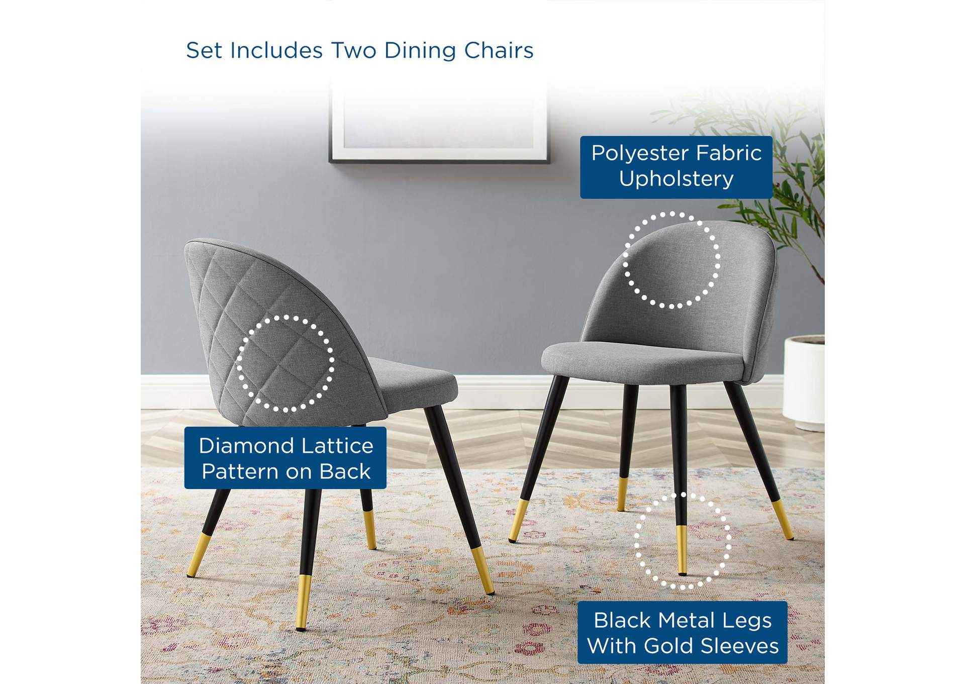 Cordial Upholstered Fabric Dining Chairs - Set of 2,Modway