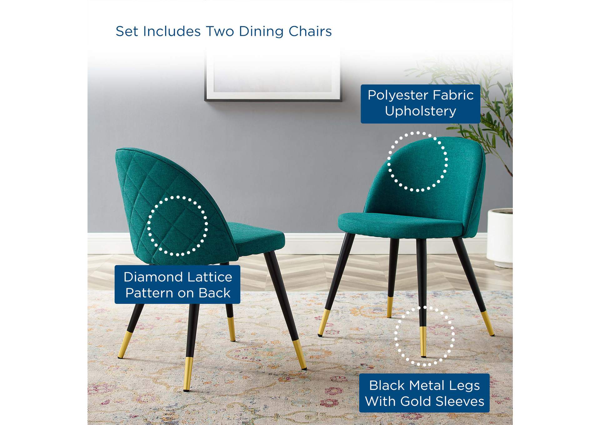 Cordial Upholstered Fabric Dining Chairs - Set of 2,Modway