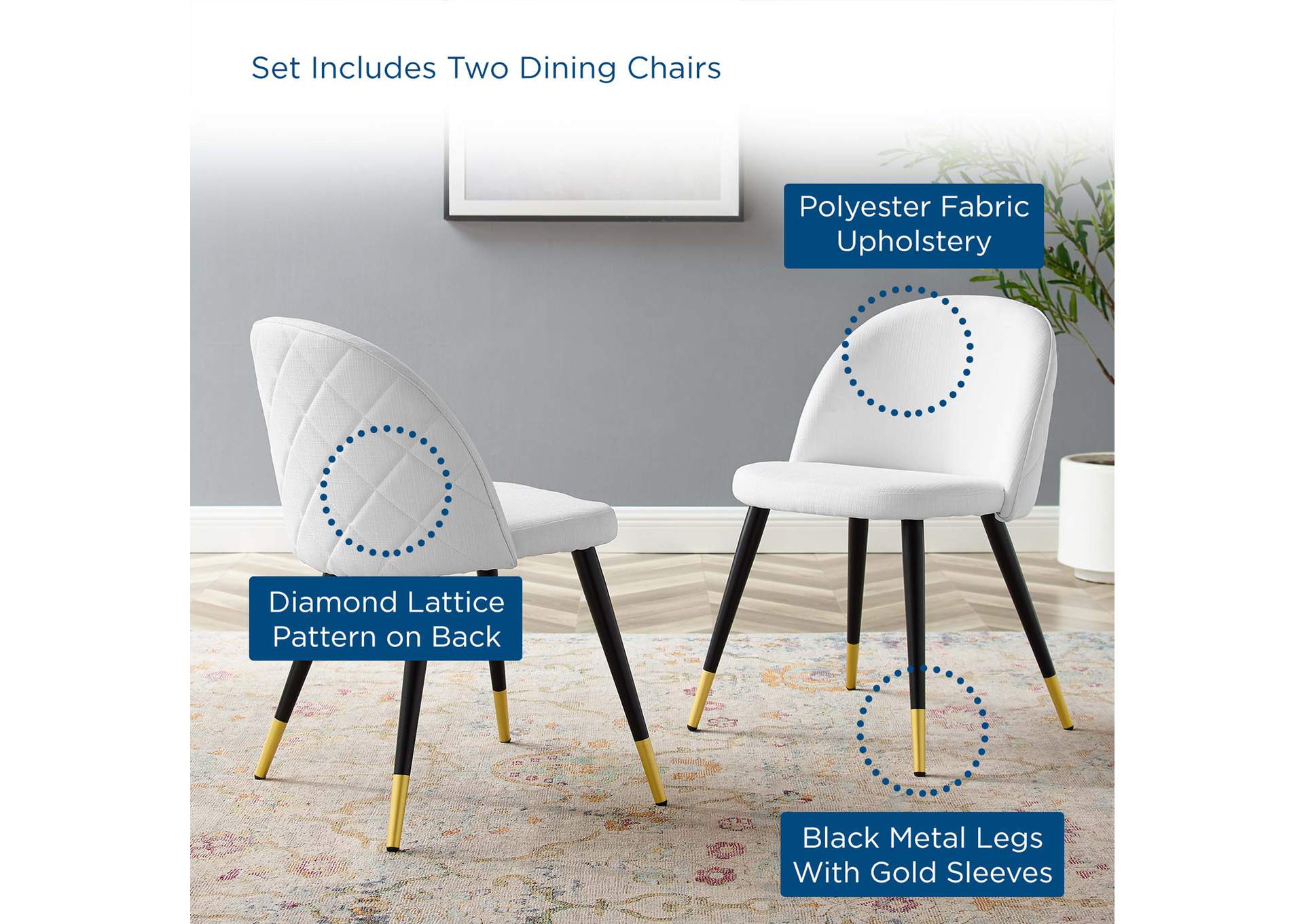 Cordial Upholstered Fabric Dining Chairs - Set of 2,Modway