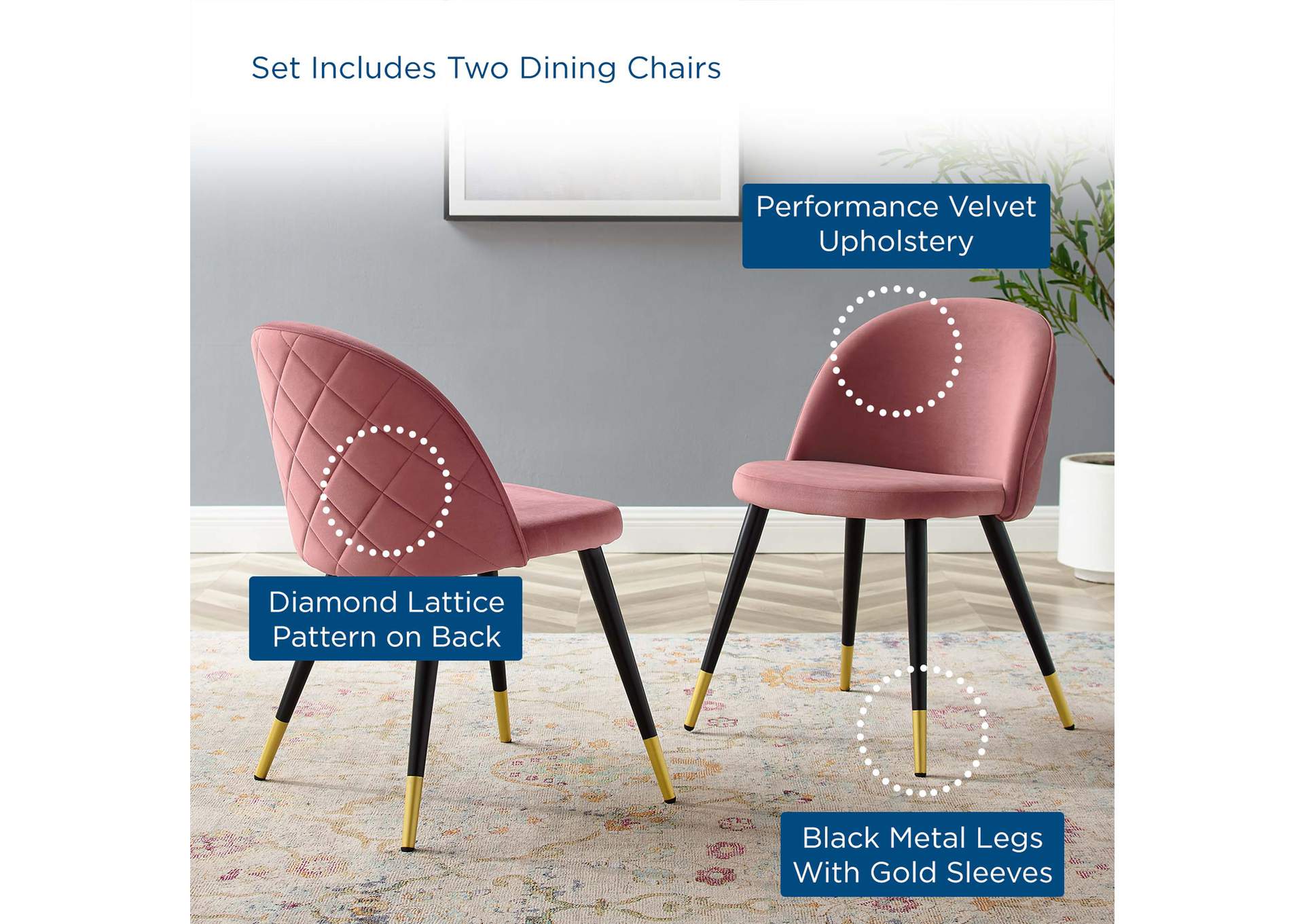 Cordial Performance Velvet Dining Chairs - Set of 2,Modway