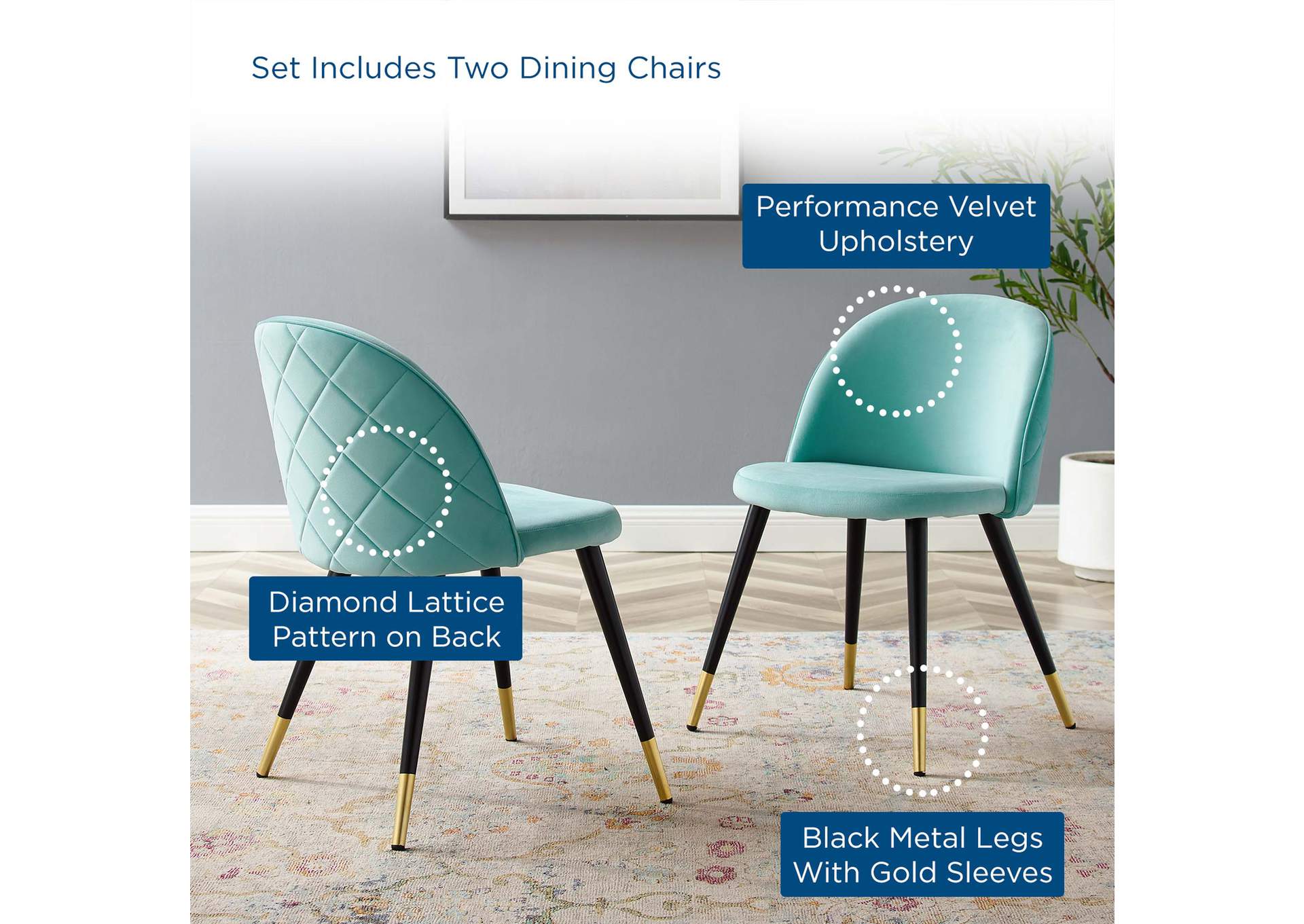 Cordial Performance Velvet Dining Chairs - Set of 2,Modway