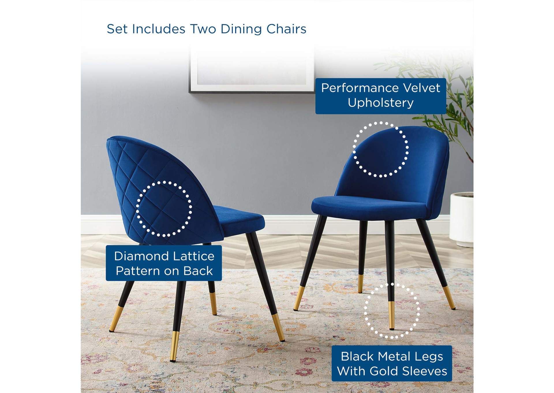 Cordial Performance Velvet Dining Chairs - Set of 2,Modway