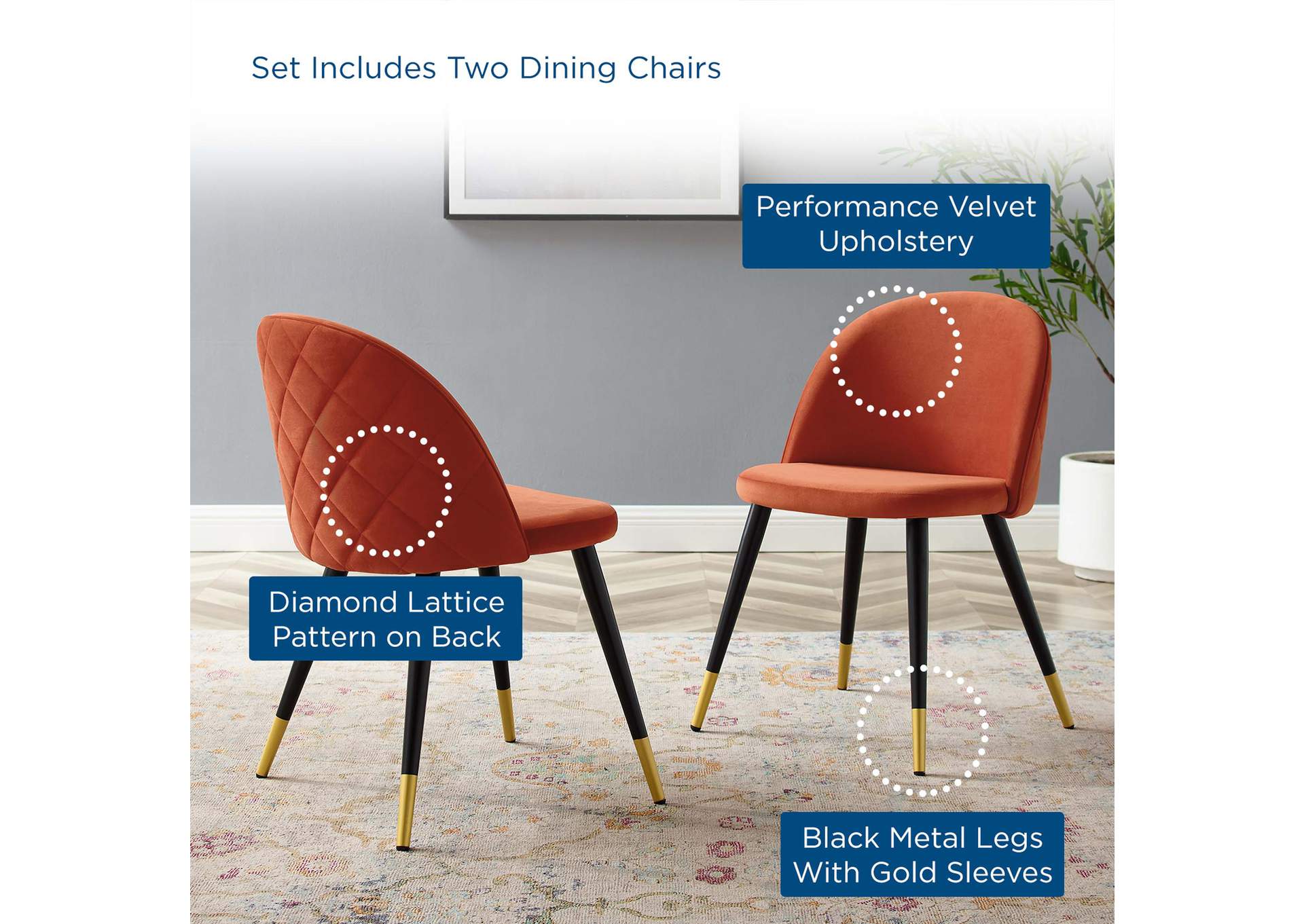 Cordial Performance Velvet Dining Chairs - Set of 2,Modway