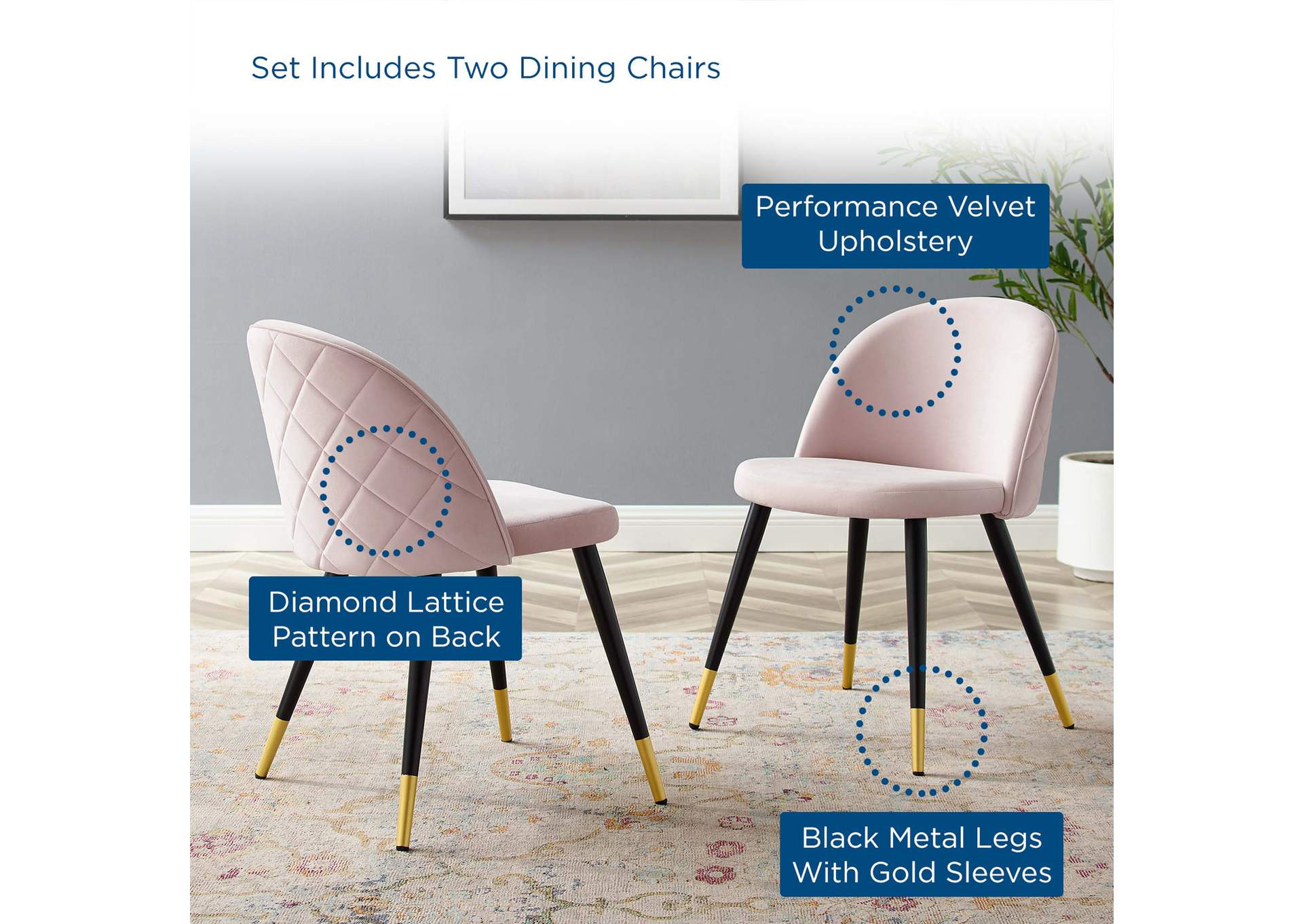 Cordial Performance Velvet Dining Chairs - Set of 2,Modway