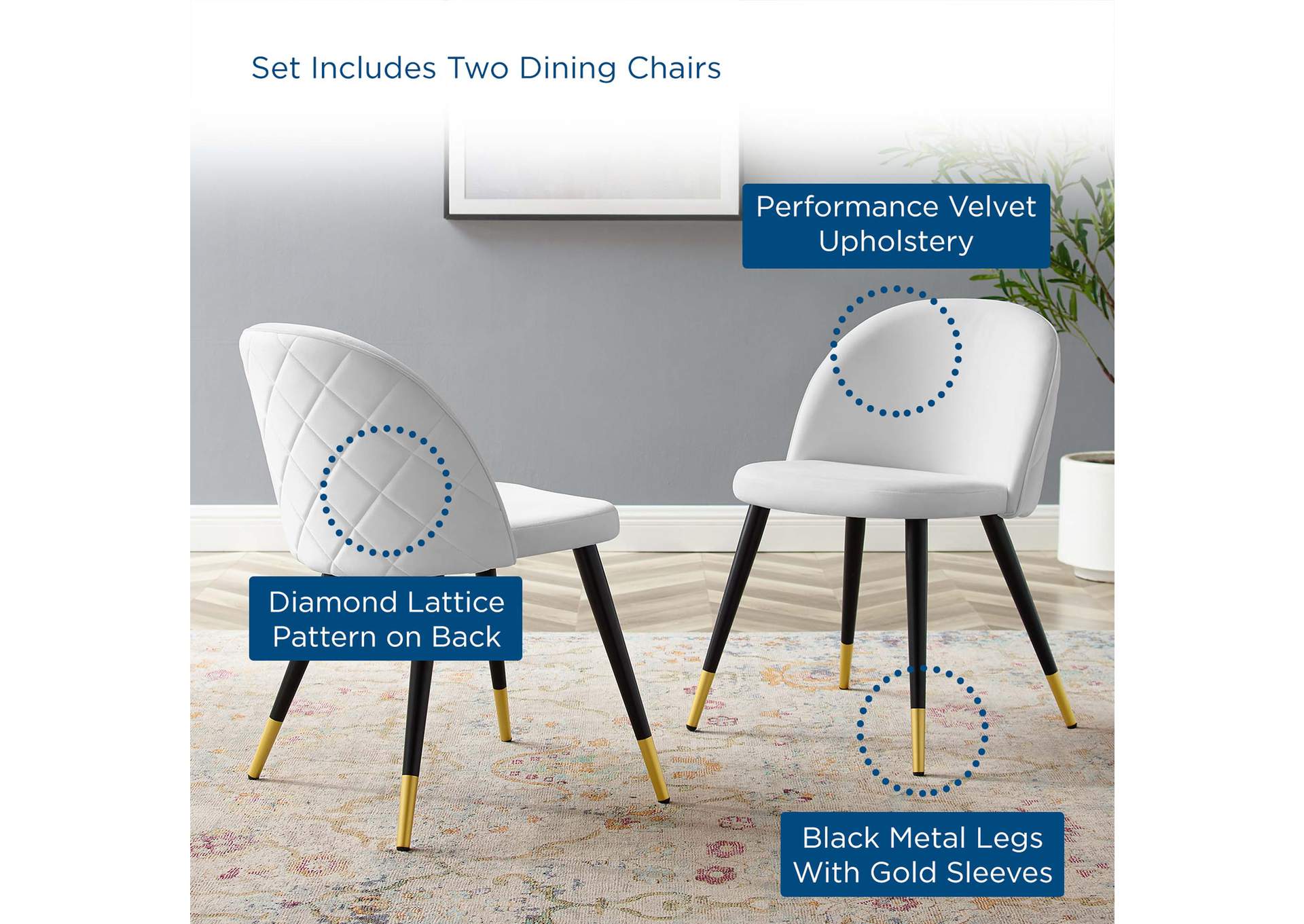 Cordial Performance Velvet Dining Chairs - Set of 2,Modway