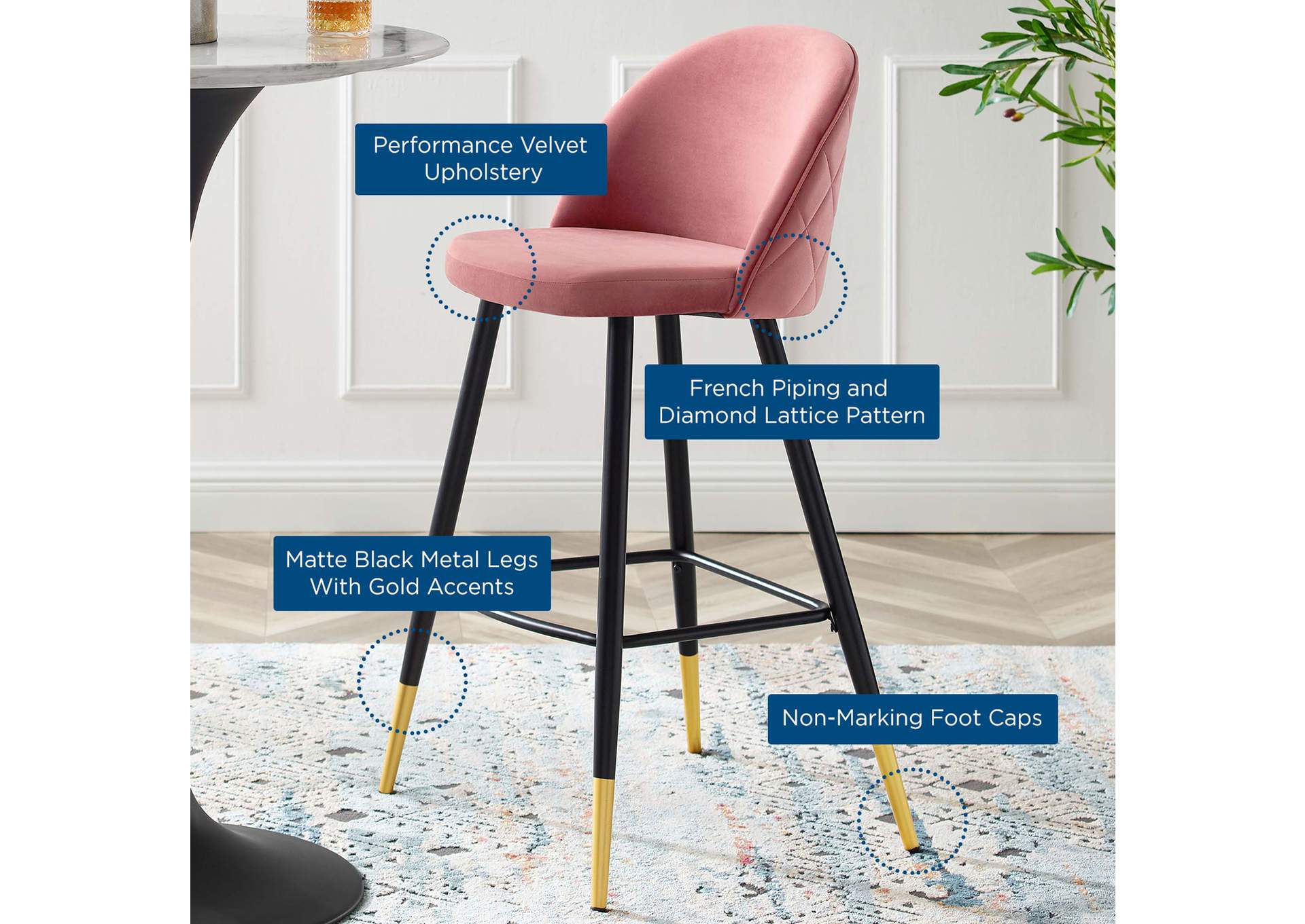 Cordial Performance Velvet Bar Stools - Set of 2,Modway