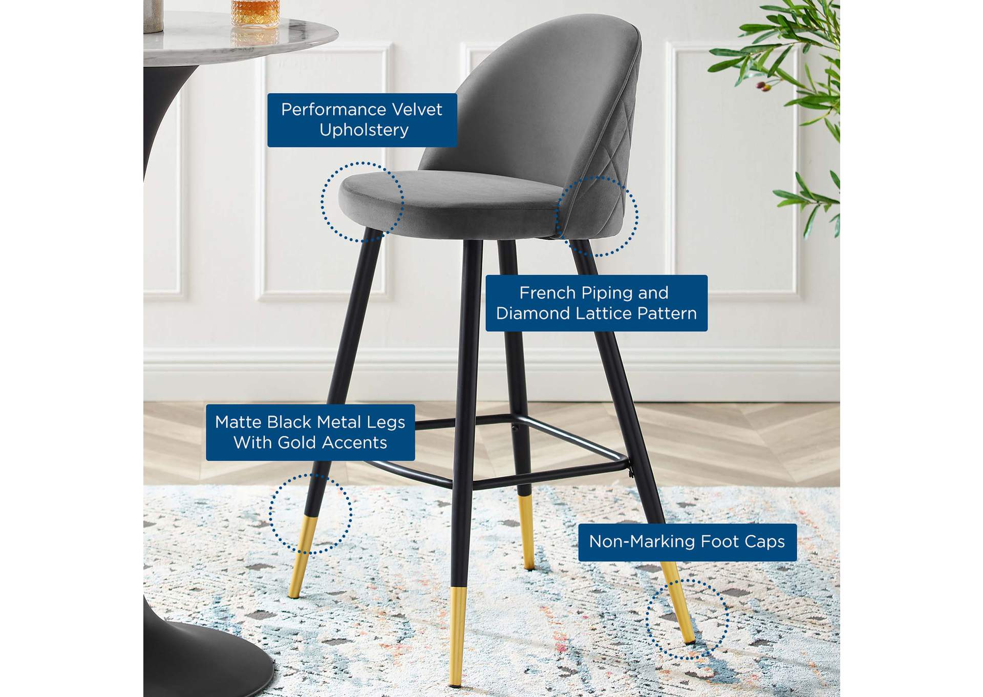 Cordial Performance Velvet Bar Stools - Set of 2,Modway