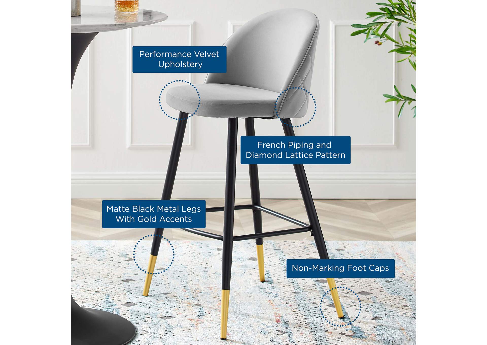 Cordial Performance Velvet Bar Stools - Set of 2,Modway