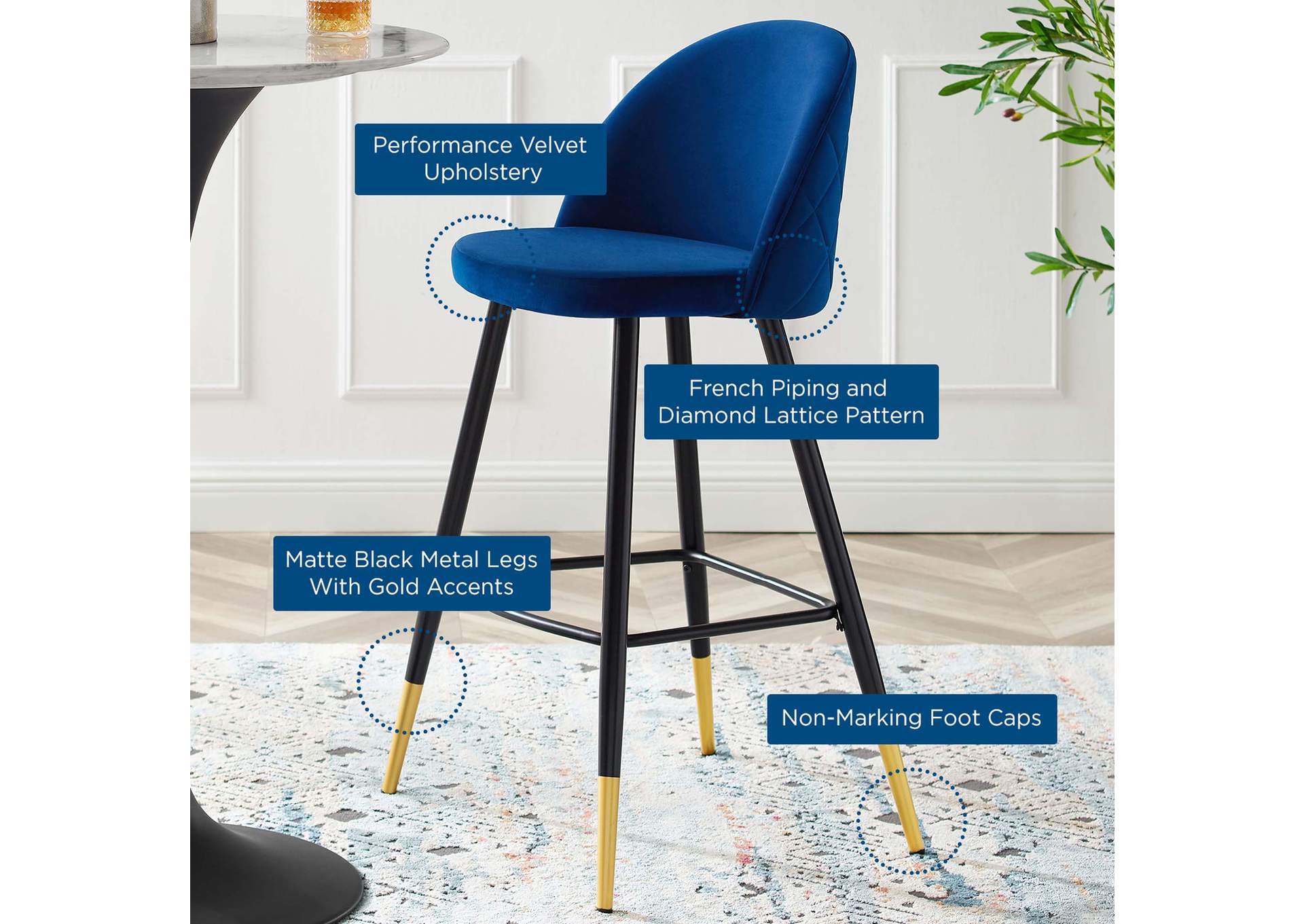 Cordial Performance Velvet Bar Stools - Set of 2,Modway