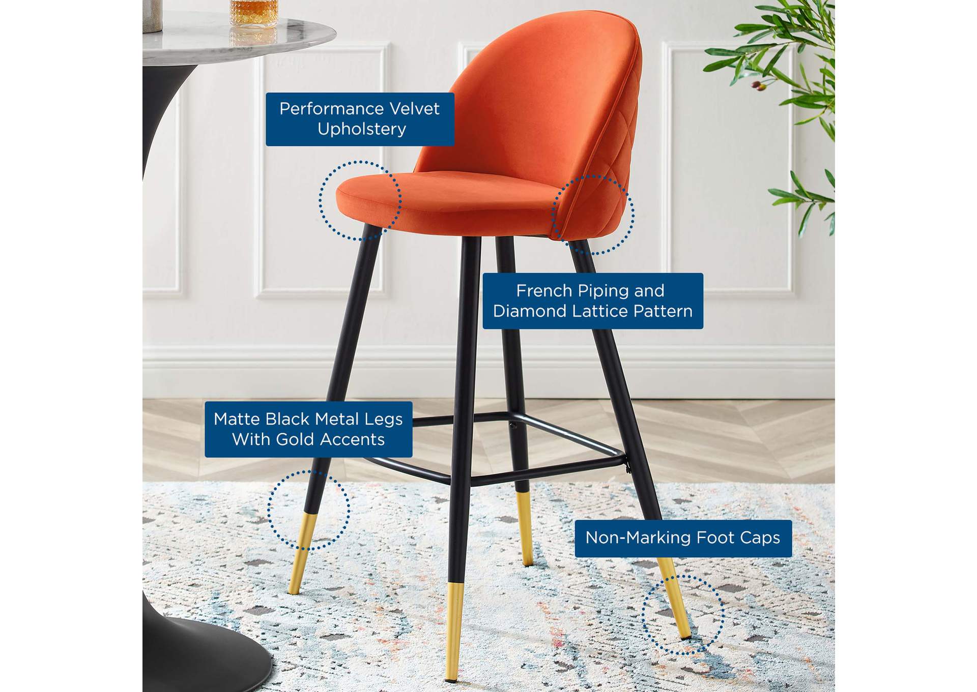 Cordial Performance Velvet Bar Stools - Set of 2,Modway