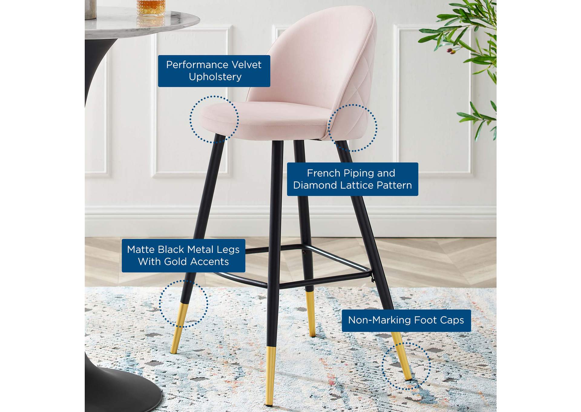 Cordial Performance Velvet Bar Stools - Set of 2,Modway