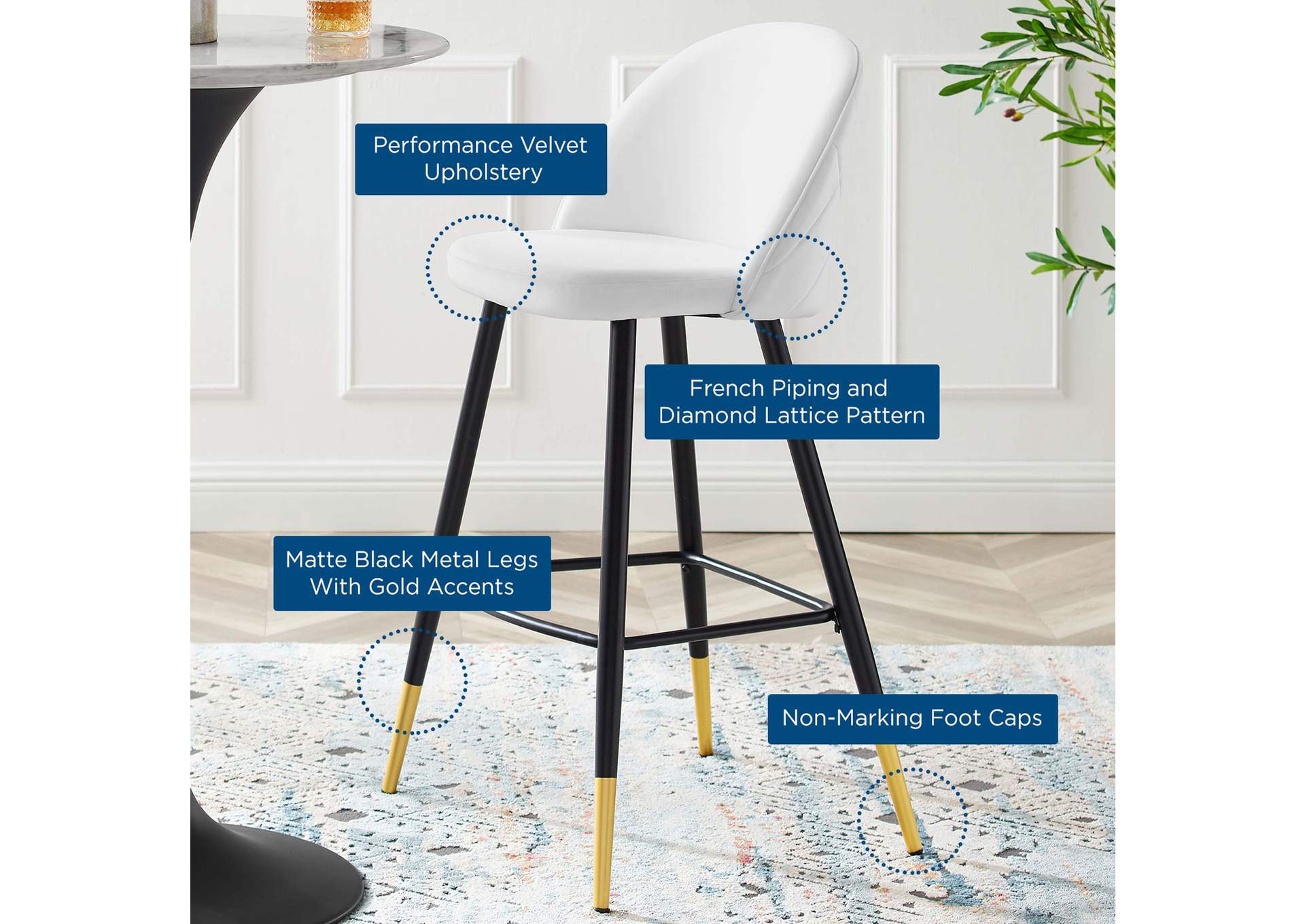 Cordial Performance Velvet Bar Stools - Set of 2,Modway