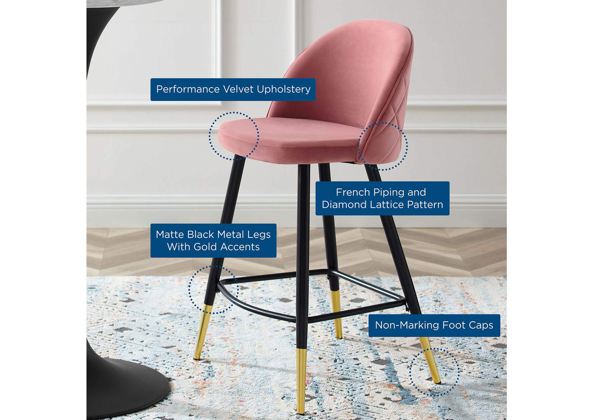 Cordial Performance Velvet Counter Stools - Set of 2,Modway