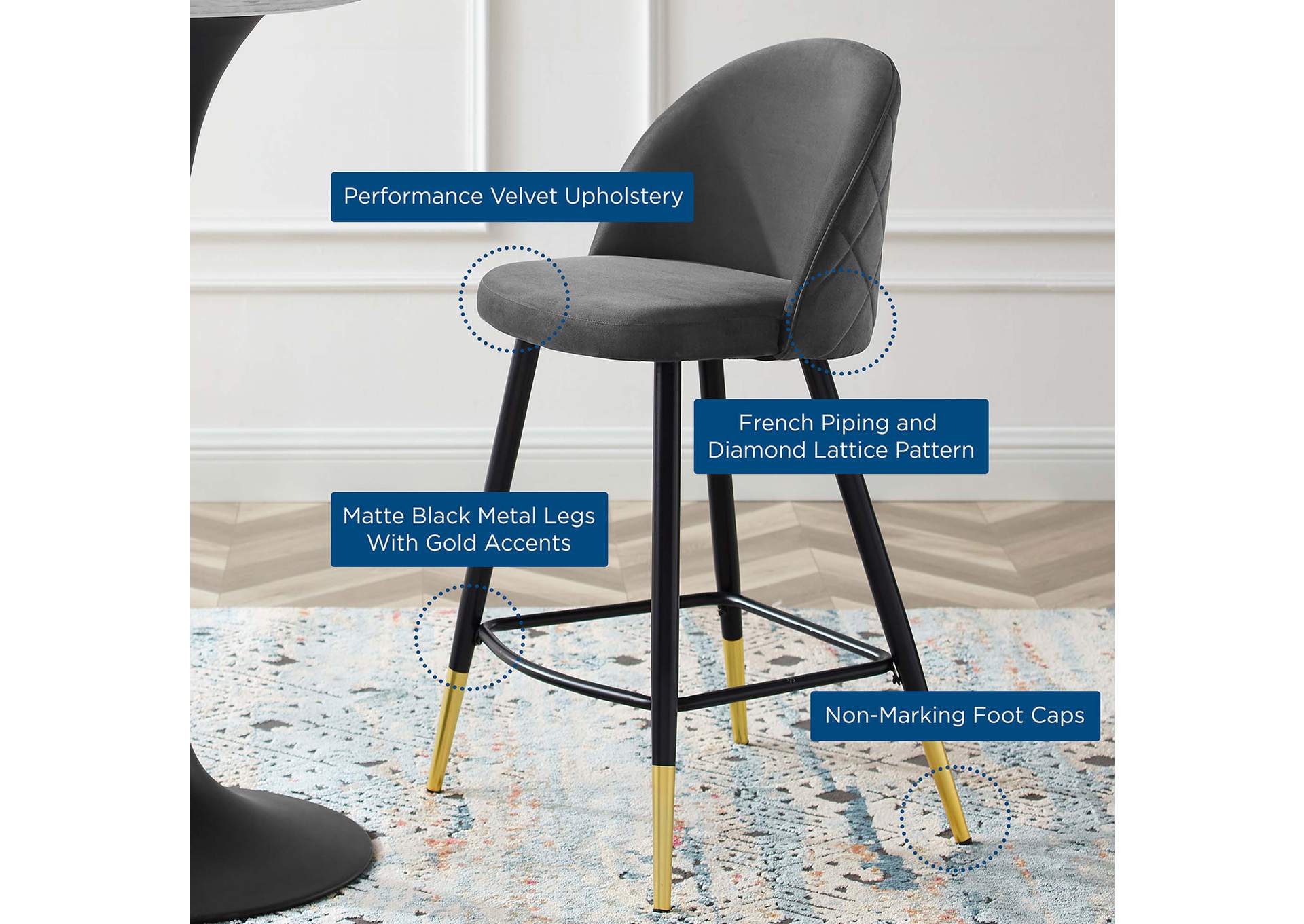 Cordial Performance Velvet Counter Stools - Set of 2,Modway