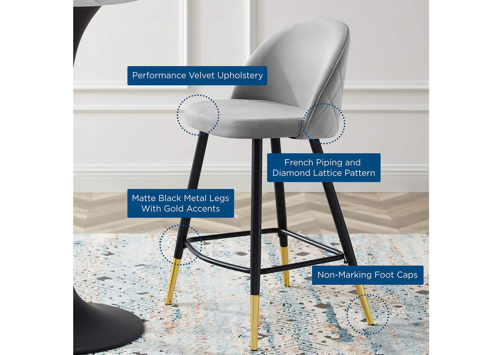 Cordial Performance Velvet Counter Stools - Set of 2,Modway