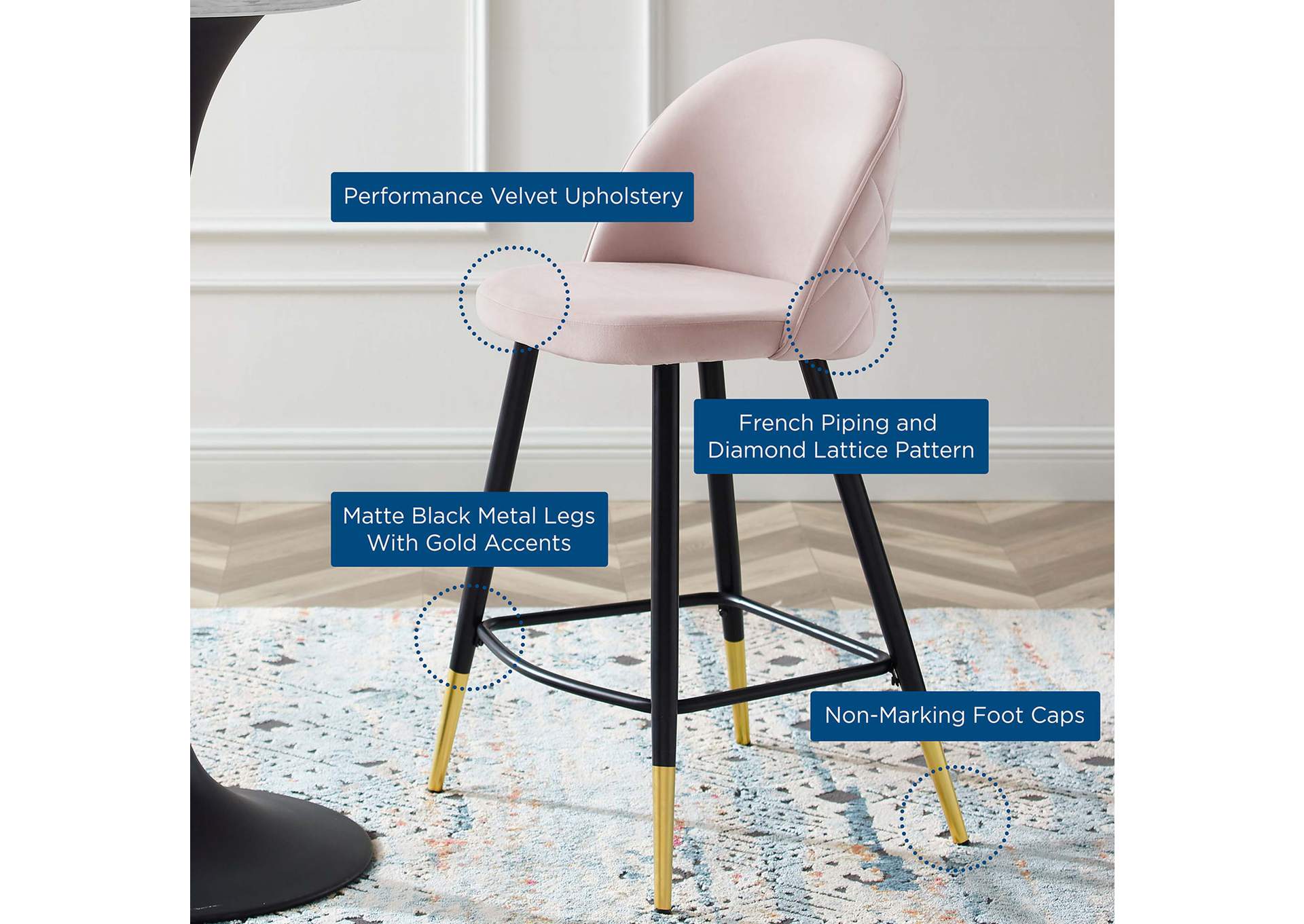 Cordial Performance Velvet Counter Stools - Set of 2,Modway