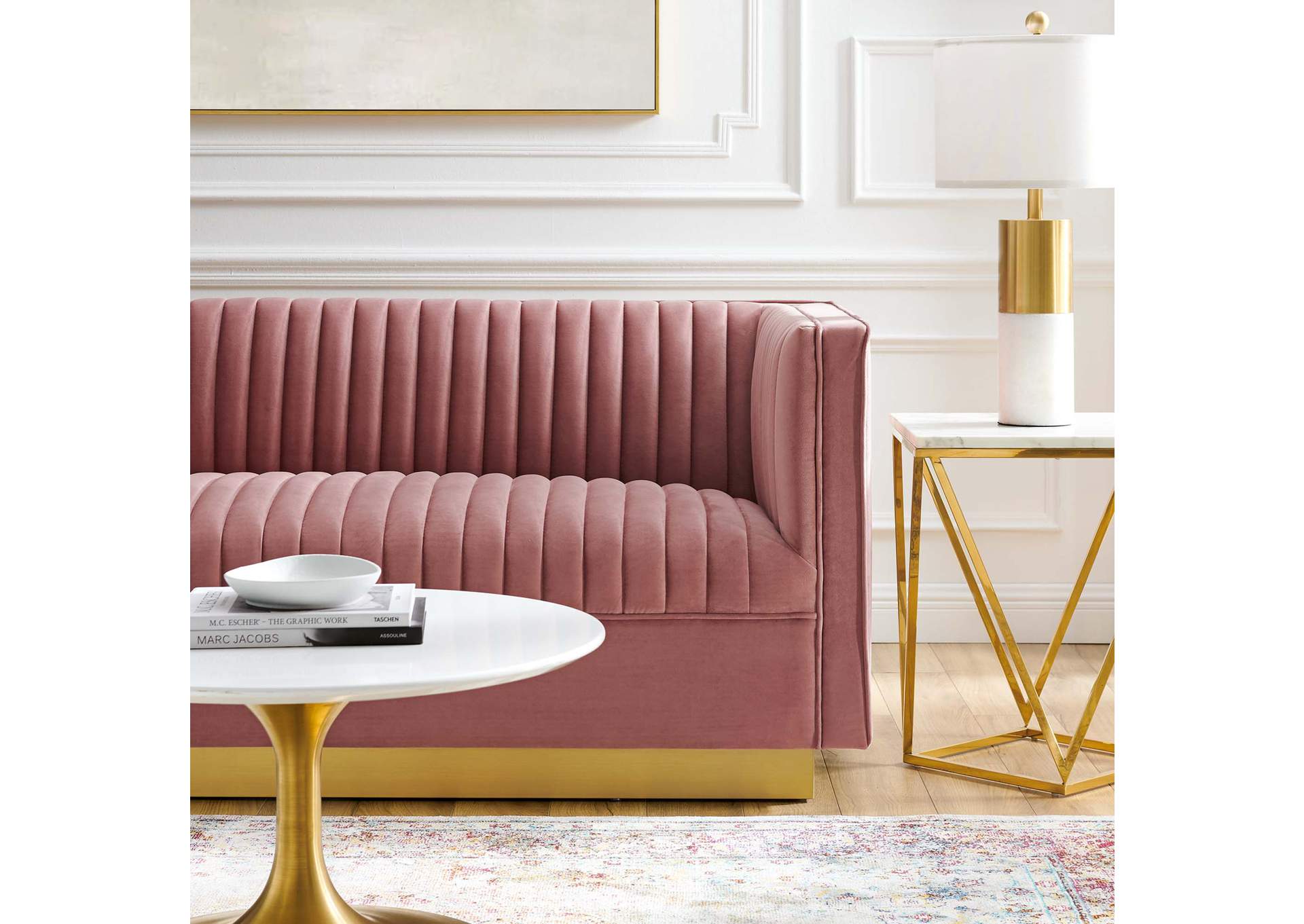 Dusty Rose Sanguine Vertical Channel Tufted Performance Velvet Loveseat,Modway