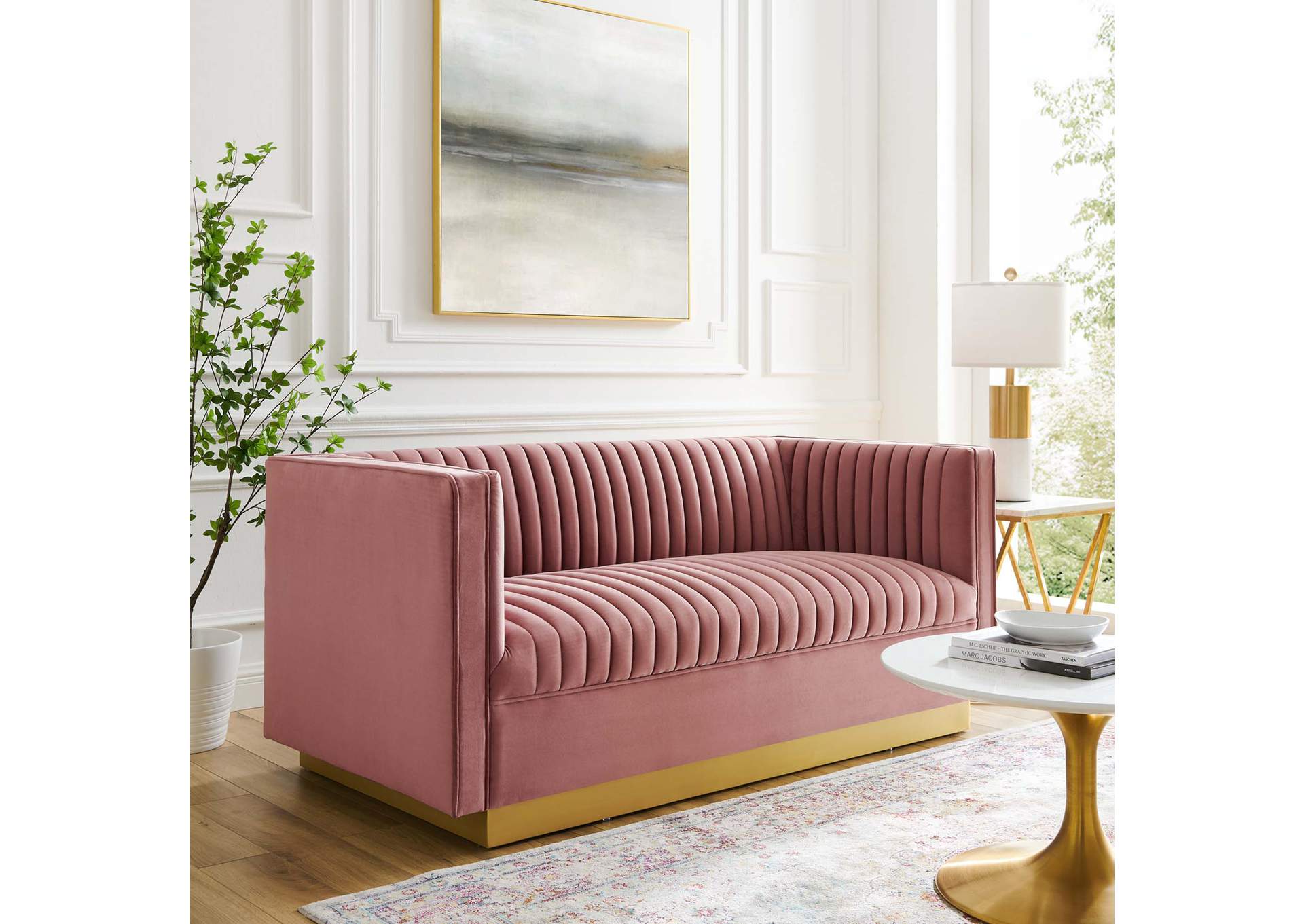 Dusty Rose Sanguine Vertical Channel Tufted Performance Velvet Loveseat,Modway