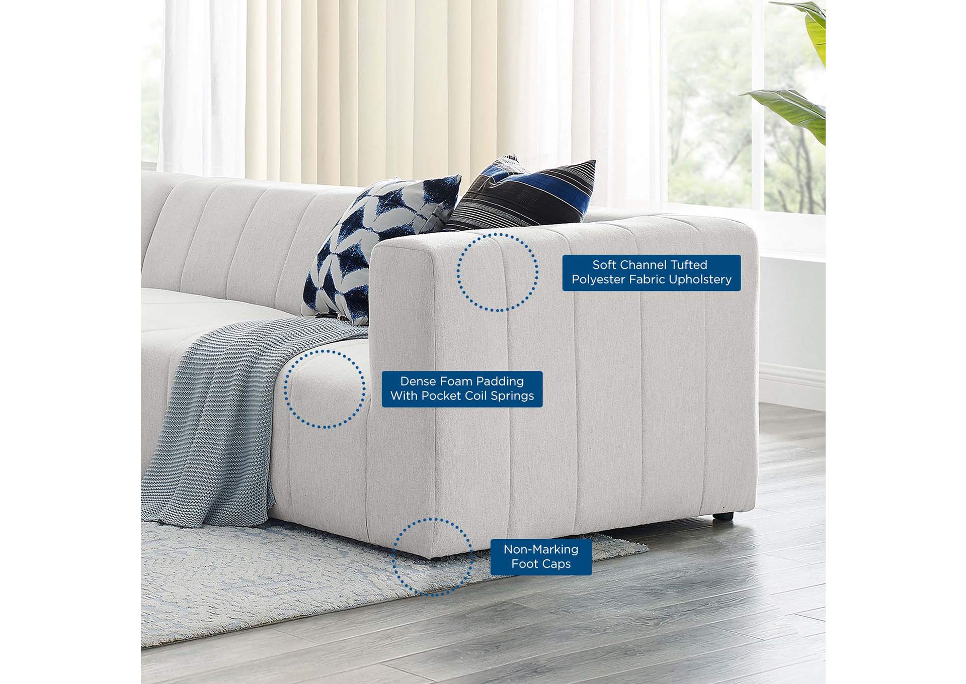 Ivory Bartlett Upholstered Fabric 5-Piece Sectional Sofa,Modway