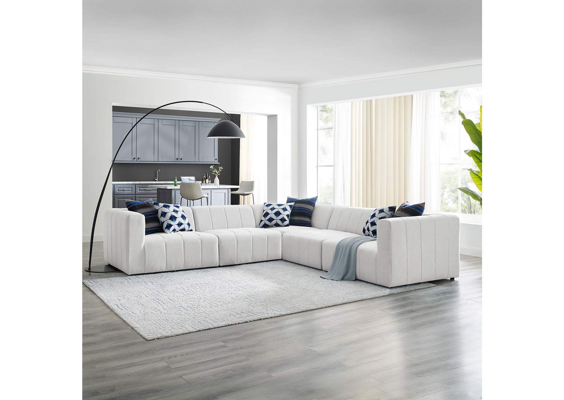 Ivory Bartlett Upholstered Fabric 5-Piece Sectional Sofa,Modway